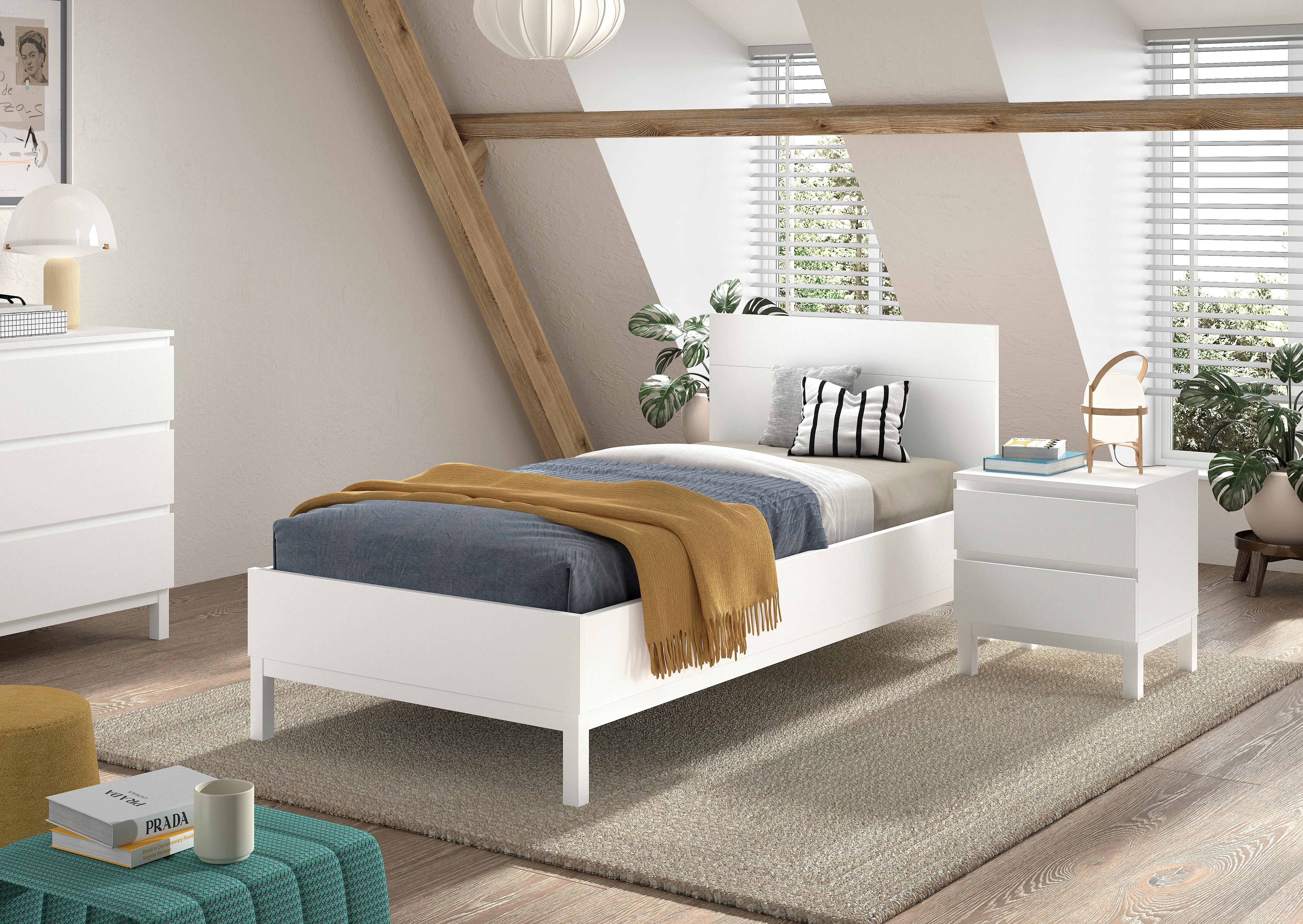 Einzelzimmer EVA Weiß Bett, Nachtschrank teilmassiv - Weiß, MODERN, Holz/Holzwerkstoff - Vipack