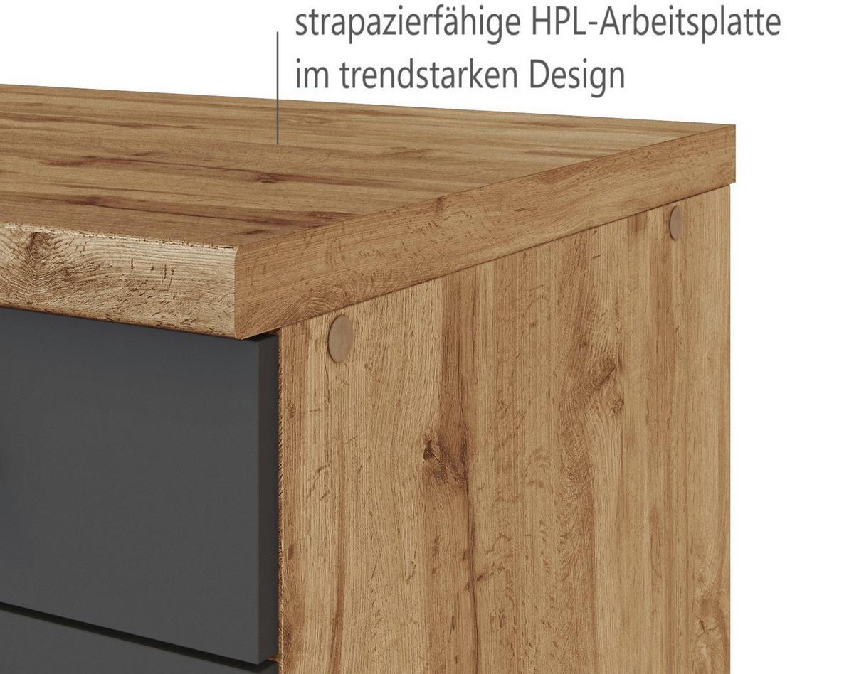 Küchenblock Florenz ohne Geräte ca. 330 cm Grau/Eiche - Eiche Wotan/Grau, Design, Holzwerkstoff/Metall (330cm) - Held