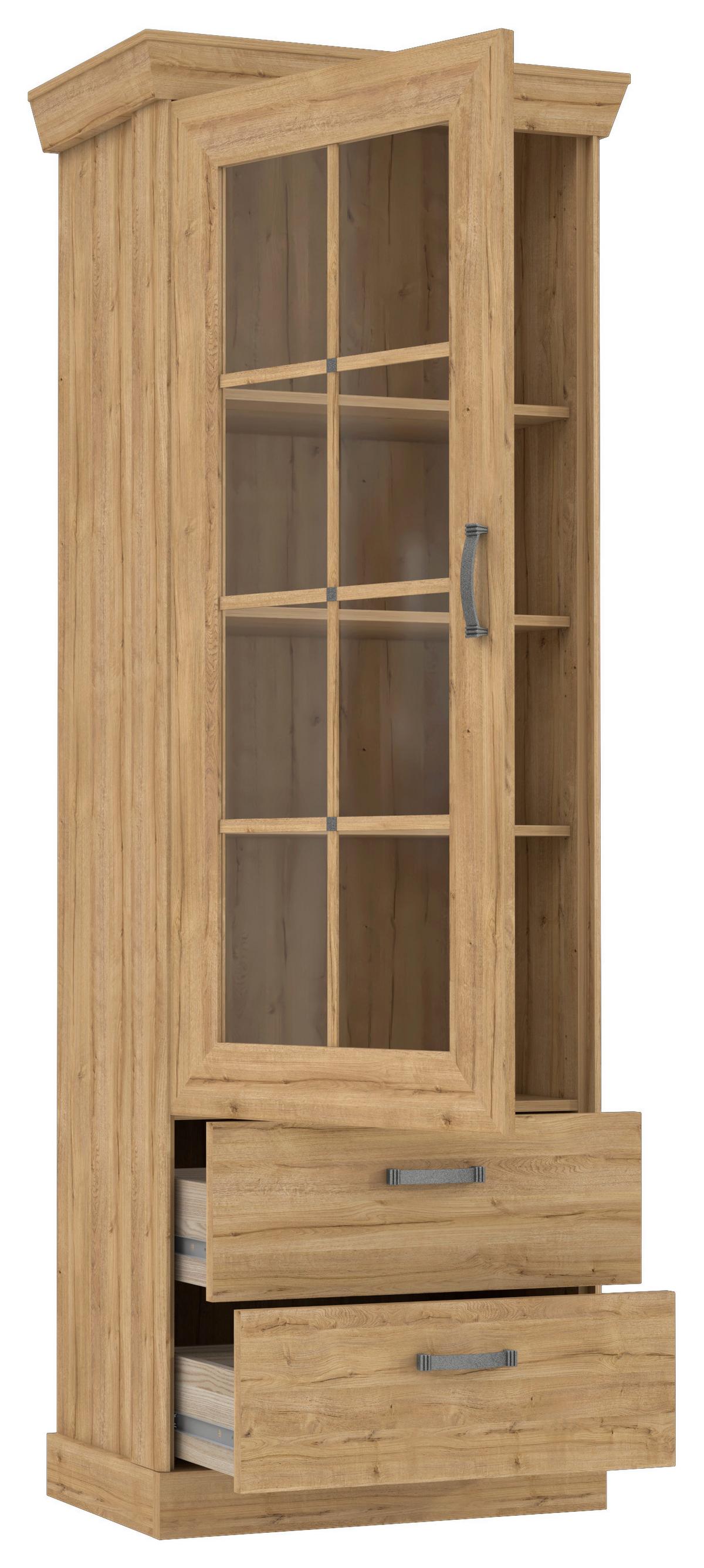 Vitrină CANNES - culoare lemn stejar, Romantik / Landhaus, plastic/sticlă (74/205/47cm) - Premium Living