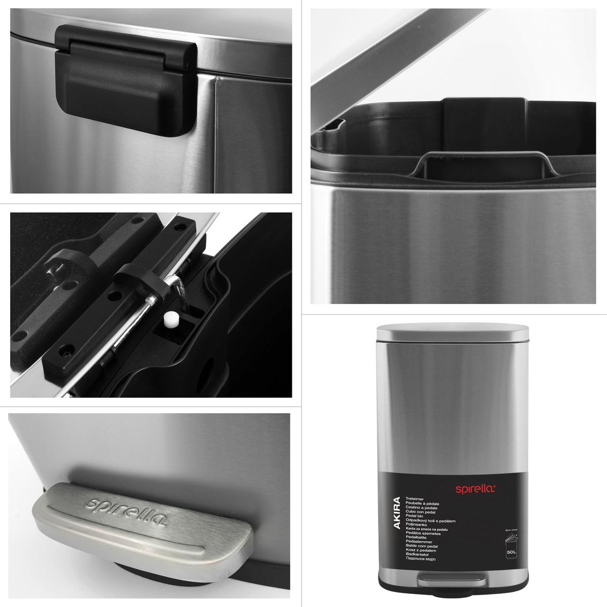 Treteimer Akira Brushed - Silberfarben/Schwarz, Basics, Kunststoff/Metall (34,3/23,5/62,9cm) - Spirella