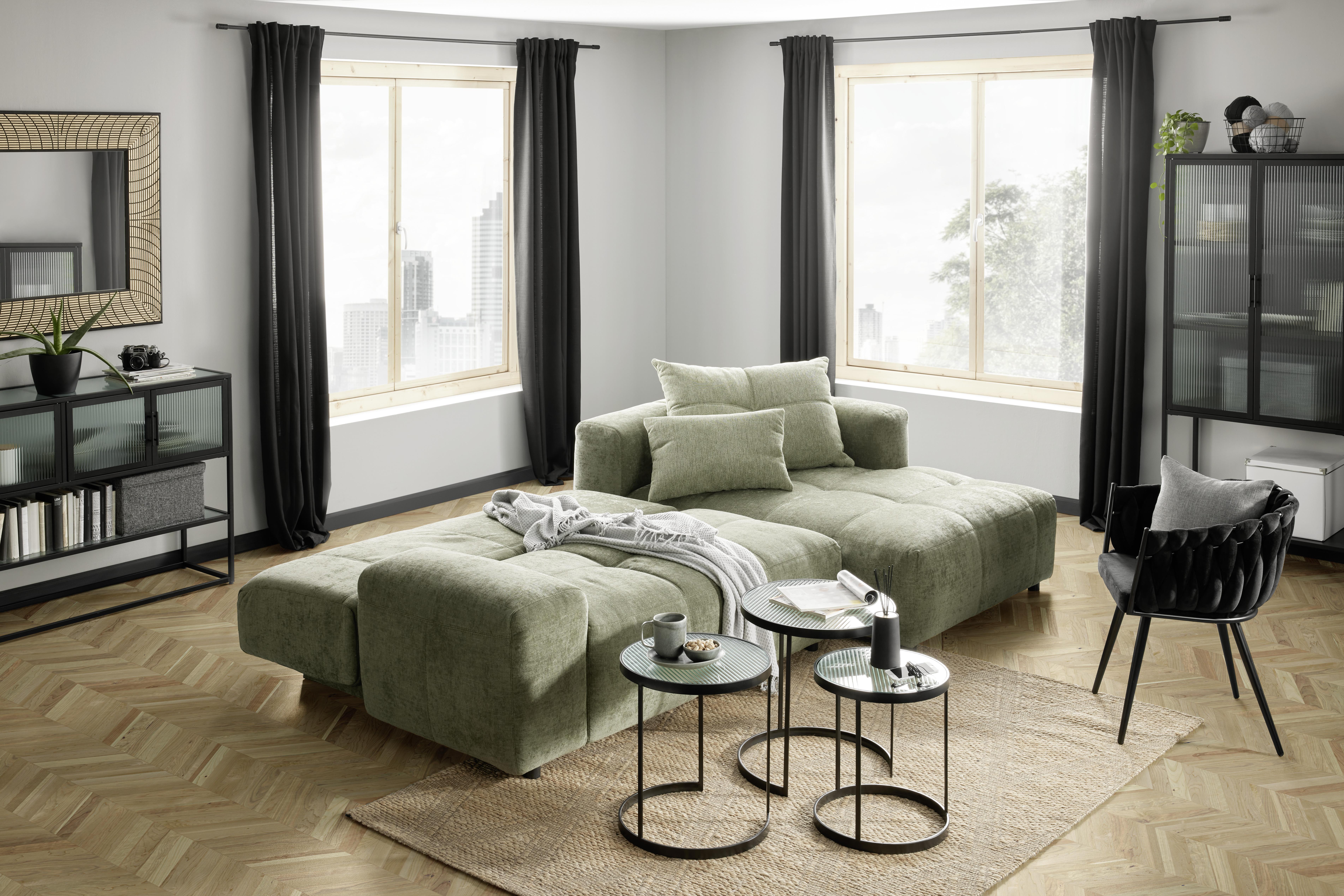 Ecksofa in Grün ca. 288x172cm - Schwarz/Grün, Modern, Textil (288/172cm) - Premium Living