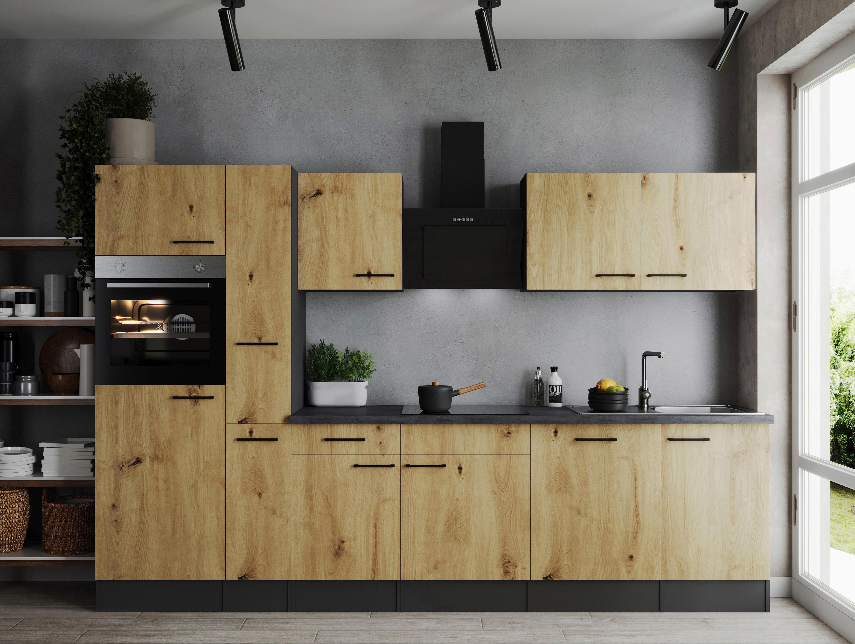 Kuhinjski Blok Z Aparati Oliver, 310cm - črna/siva, Design, kovina/leseni material (310cm) - Respekta