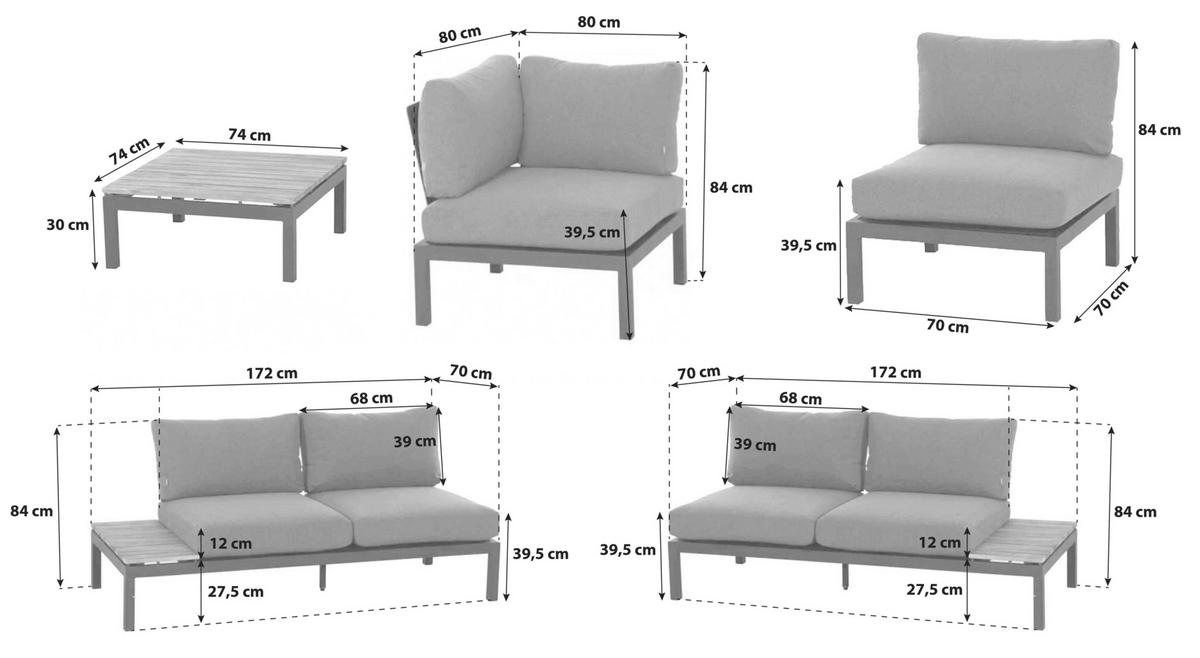 Modul-Loungegarnitur 8-tlg. Grau Teakholz - Anthrazit/Grau, KONVENTIONELL, Holz/Textil (322/84/252cm) - Siena Garden