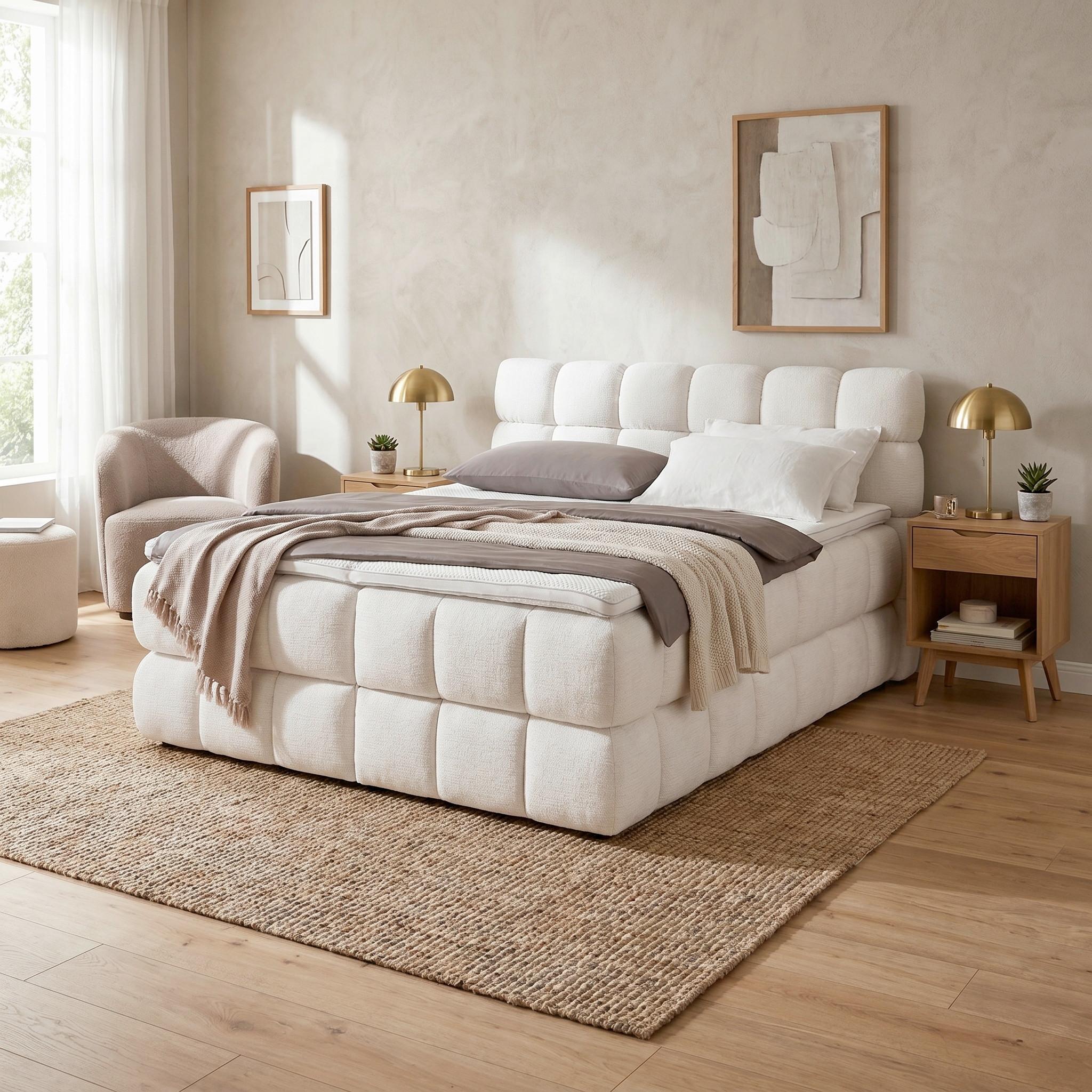 Pat boxspring Bubble Box - bej/crem, Konventionell, lemn/metal (160/200cm) - Premium Living