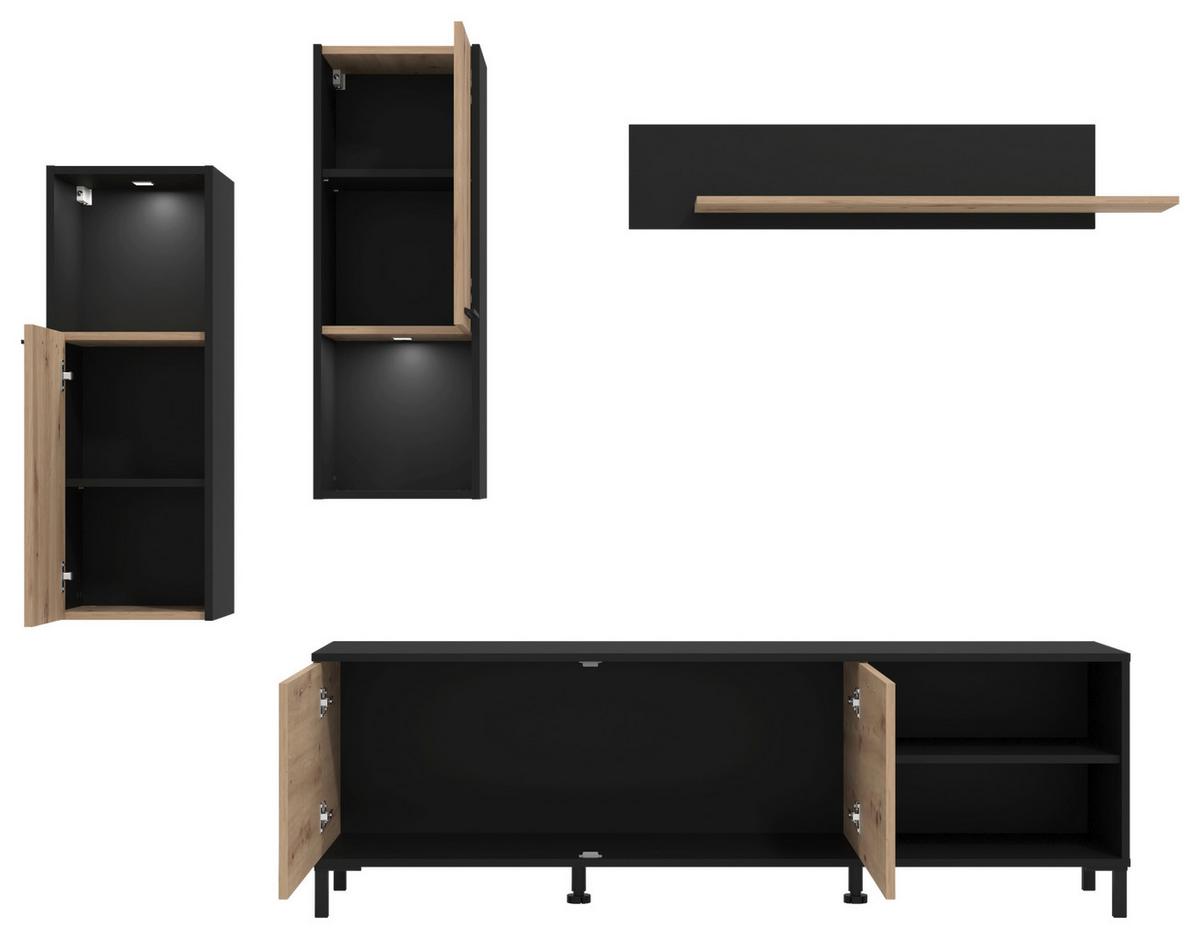 Szekrénysor 4 Részes Adria - fekete/Artisan tölgy, Modern, műanyag/faalapú anyag (260/180/40cm) - Mömax