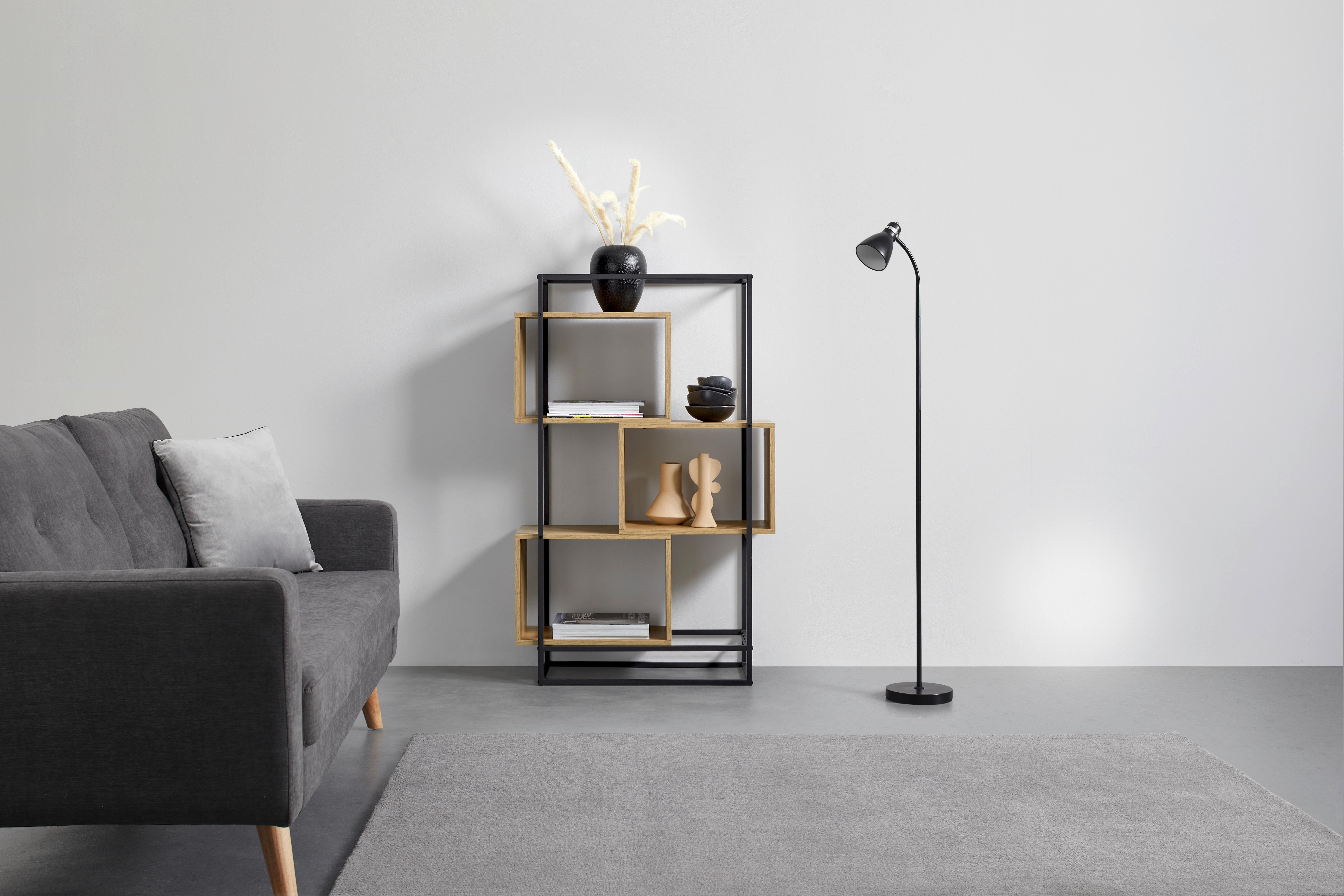 HYLLA ADRIAN -EXKLUSIV- - svart/naturfärgad, Modern, metall/trämaterial (80/126/33,2cm) - Mömax
