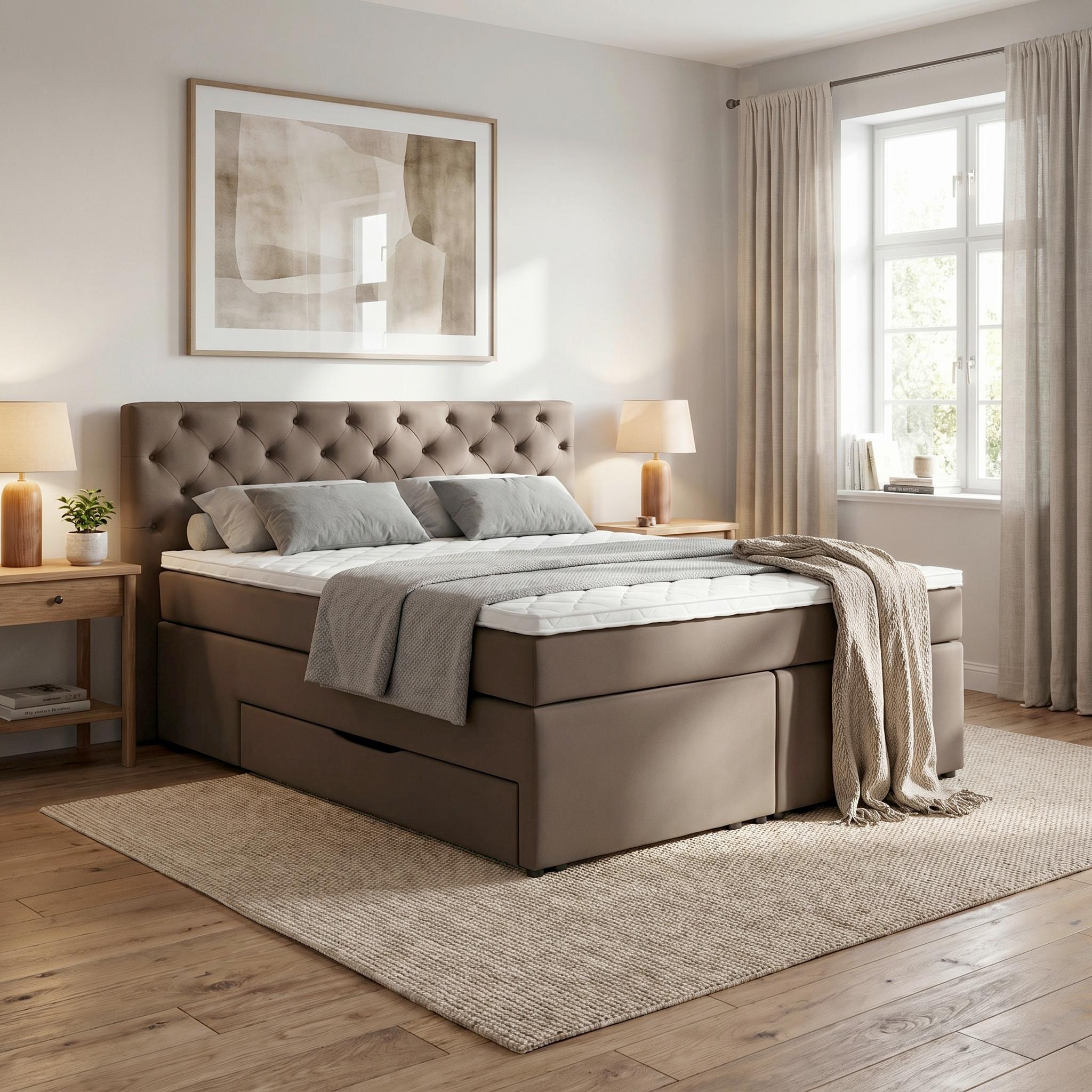 Boxspringbett Chester Dunkelbraun max. 180x200cm - Dunkelbraun/Schwarz, Holzwerkstoff/Kunststoff (180/200cm) - Mömax