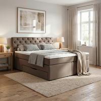 Boxspringbett Chester Dunkelbraun Max. 180x200cm - Dunkelbraun/Schwarz, Holzwerkstoff/Kunststoff (180/200cm) - Mömax