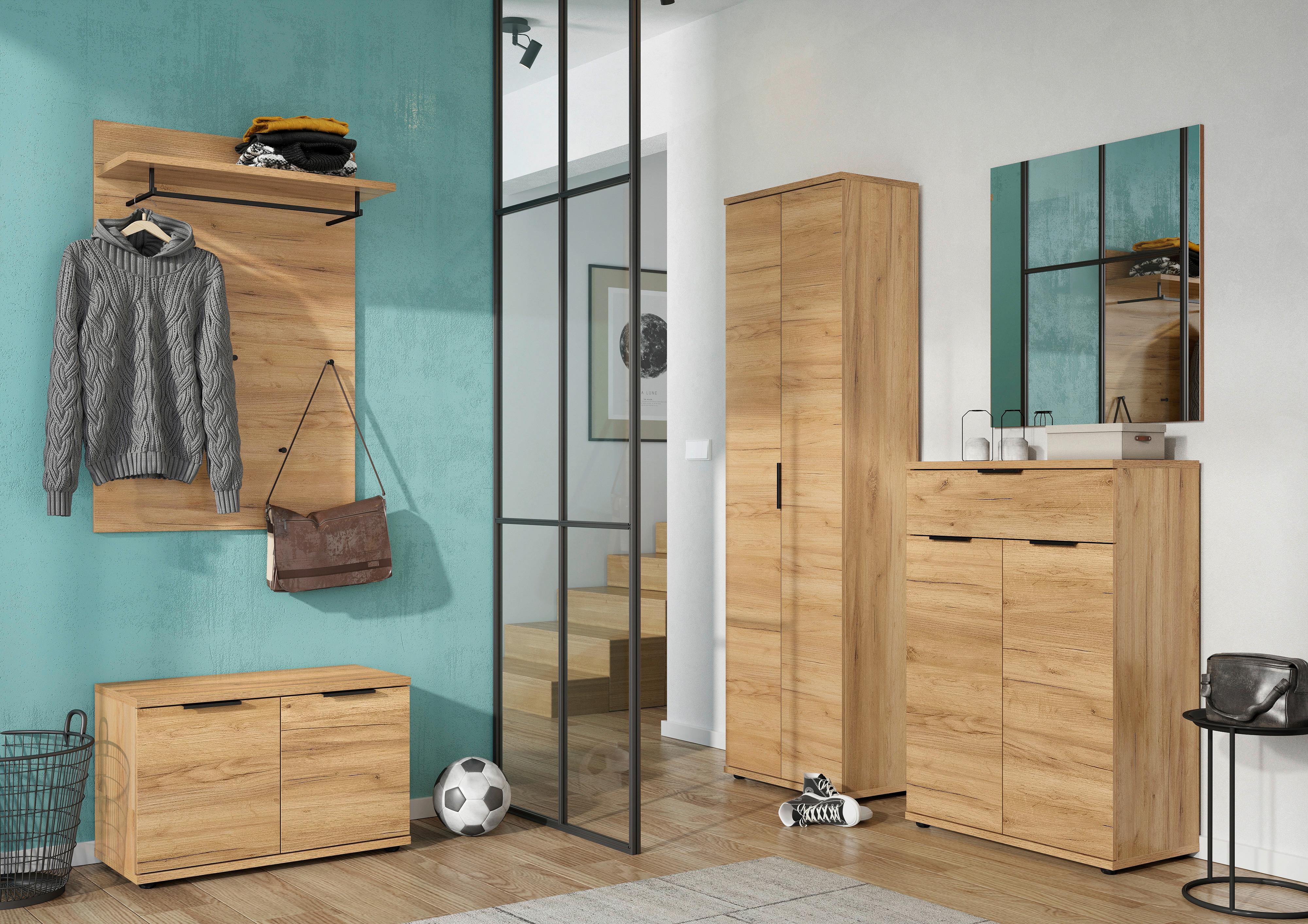GARDEROBENSCHRANK GW-FREMONT - Eichefarben/Schwarz, KONVENTIONELL, Holzwerkstoff/Metall (59/199/34cm) - Germania