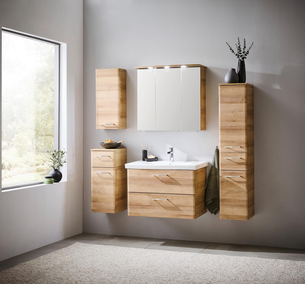 SZAFKA Z LUSTREM PAULA - kolor dębowy/kolor chromowy, Konventionell, materiał drewnopochodny/metal (75/72/20cm) - Xora