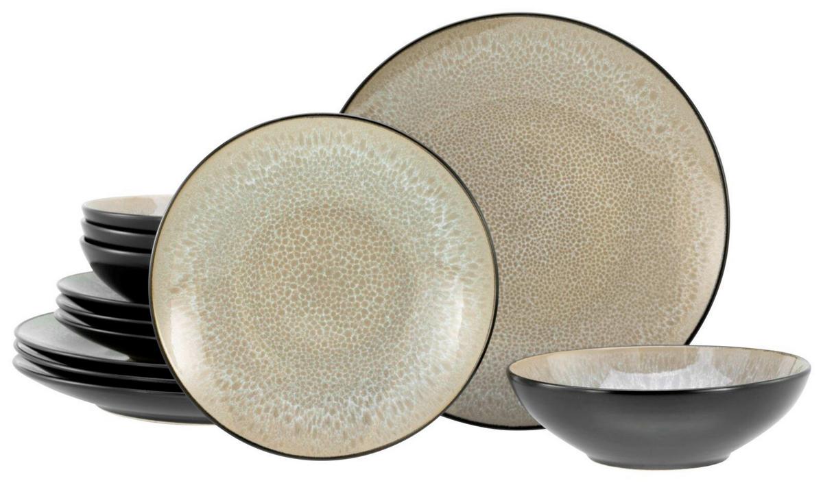 Jedilni Servis Malmö, 12-Delni - črna/bež, Basics, keramika - Creatable