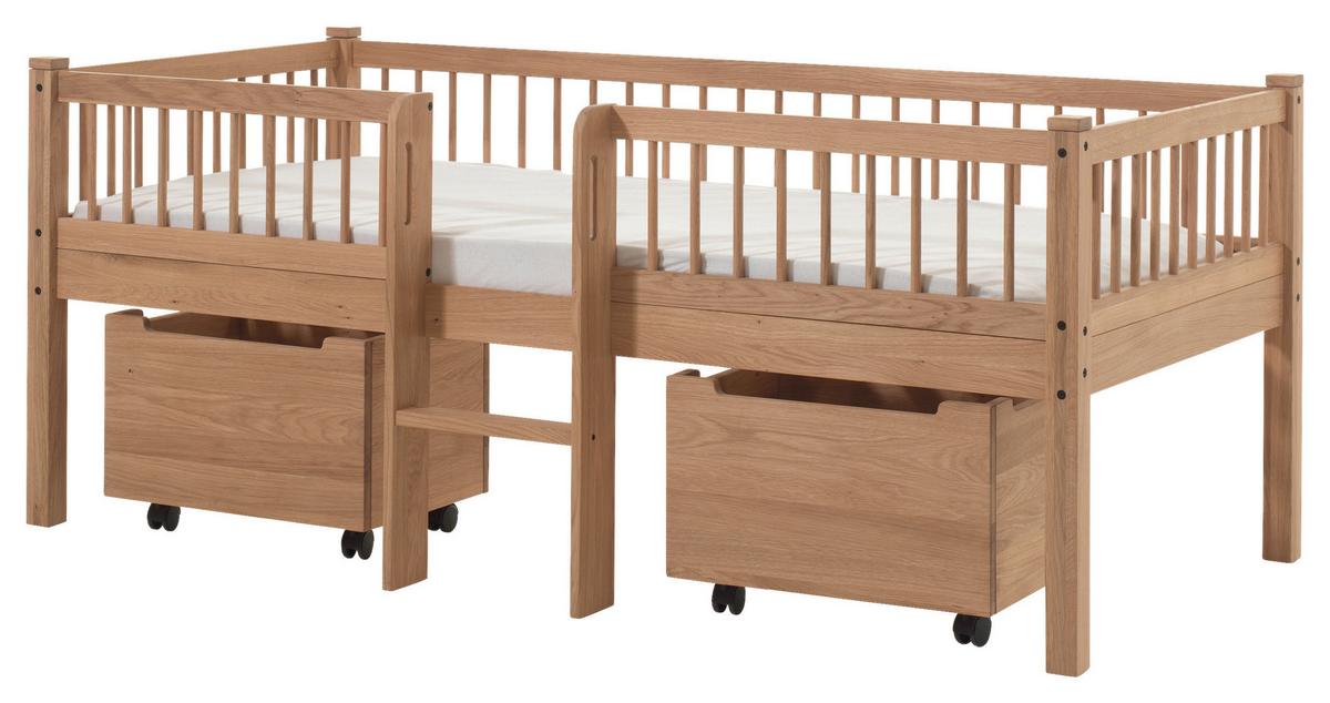 Spielbett FORREST Eichefarben ca.90x200cm Echtholz, Bettlade - Eichefarben/Naturfarben, MODERN, Holz (90/200cm) - Vipack