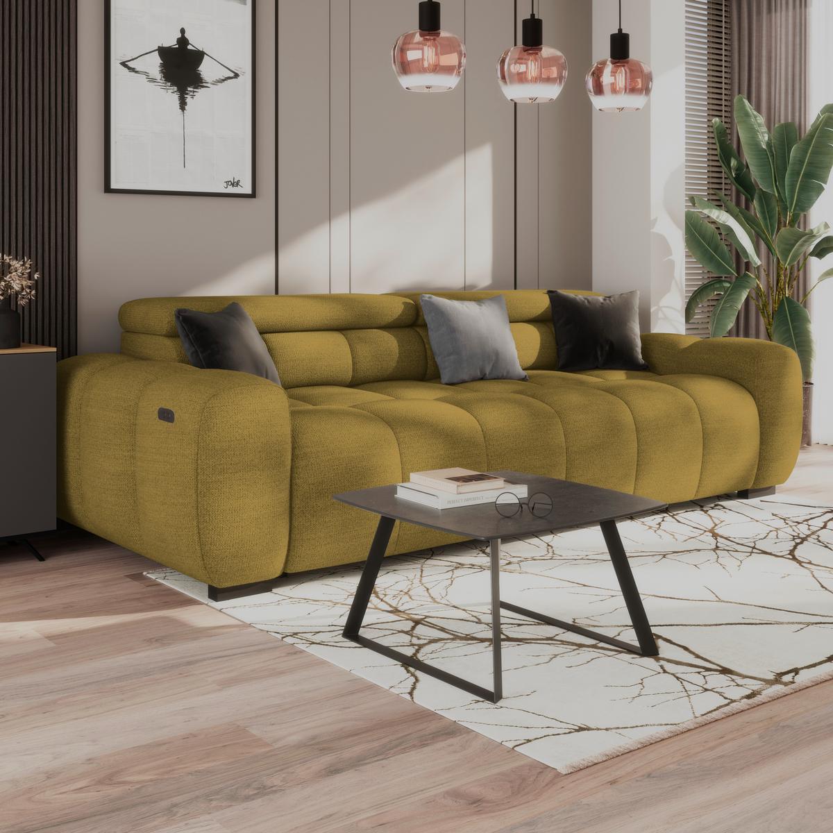 Velika Sofa Bull - boje senfa/crna, Trend, tekstil/plastika (248/77-97/108cm) - Luca Bessoni