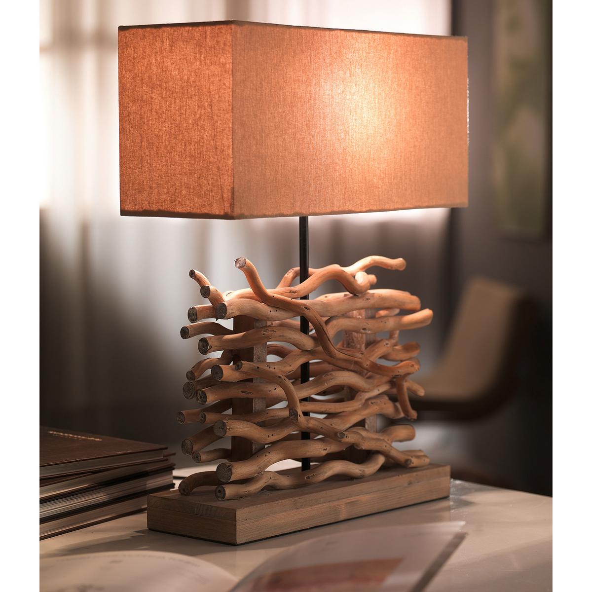 Tischleuchte Marica Hellbraun max. 22 Watt - Hellbraun, Natur, Holz/Textil (40/50/15cm)