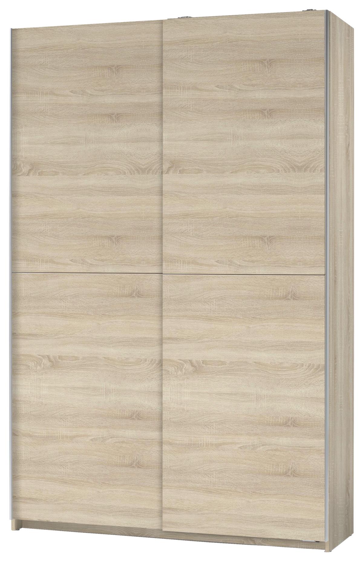 Tolóajtós Szekrény Slim - ezüst/tölgyfa, Basics, faalapú anyag/fém (125/195,5/38cm) - P & B