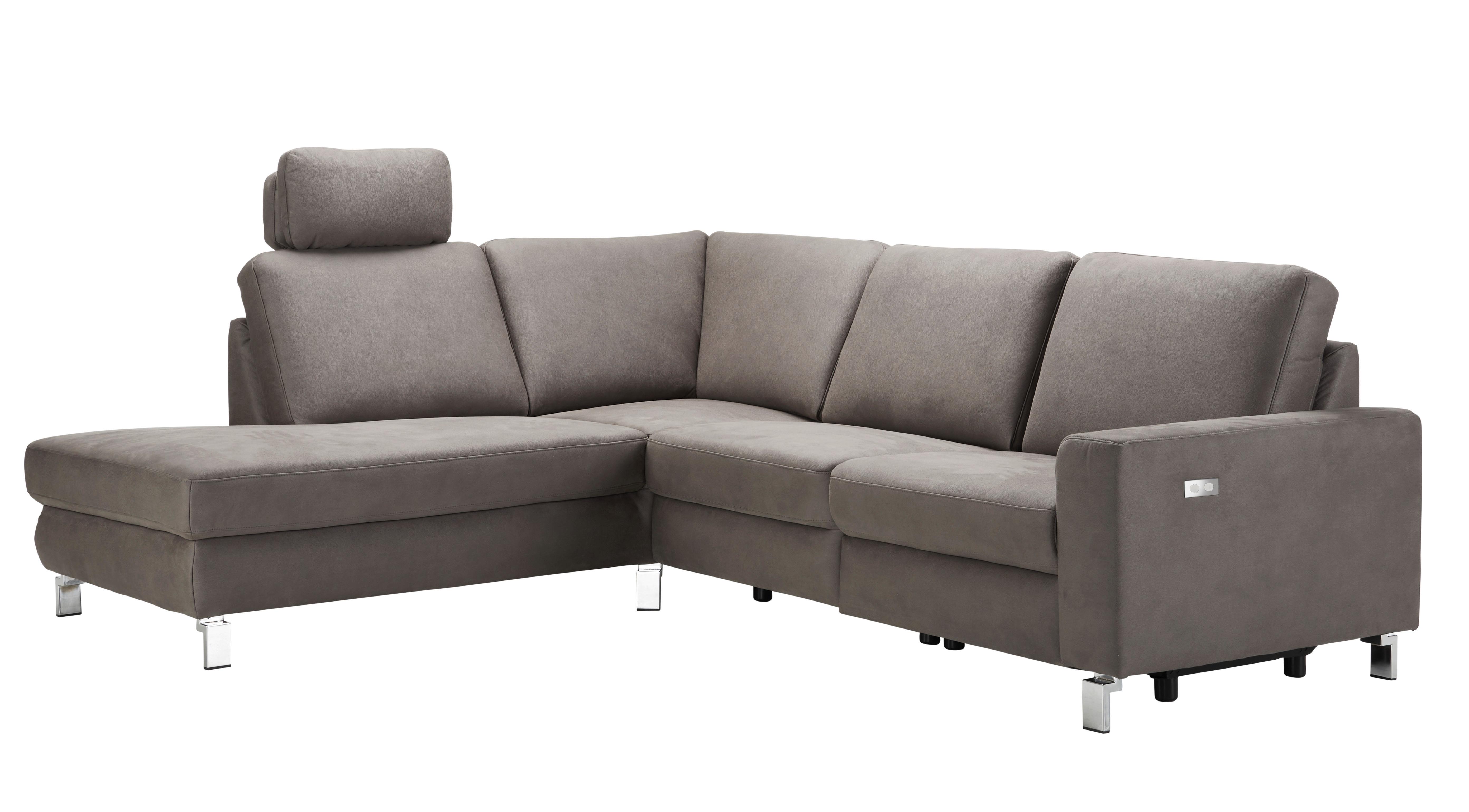 Ecksofa in Anthrazit mit Relaxfunktion - Chromfarben/Beige, Konventionell, Textil/Metall (263/89/220cm) - Premium Living