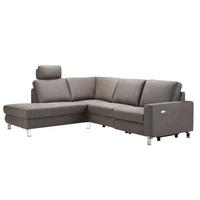 Ecksofa in Anthrazit mit Relaxfunktion - Chromfarben/Beige, Konventionell, Textil/Metall (263/89/220cm) - Premium Living