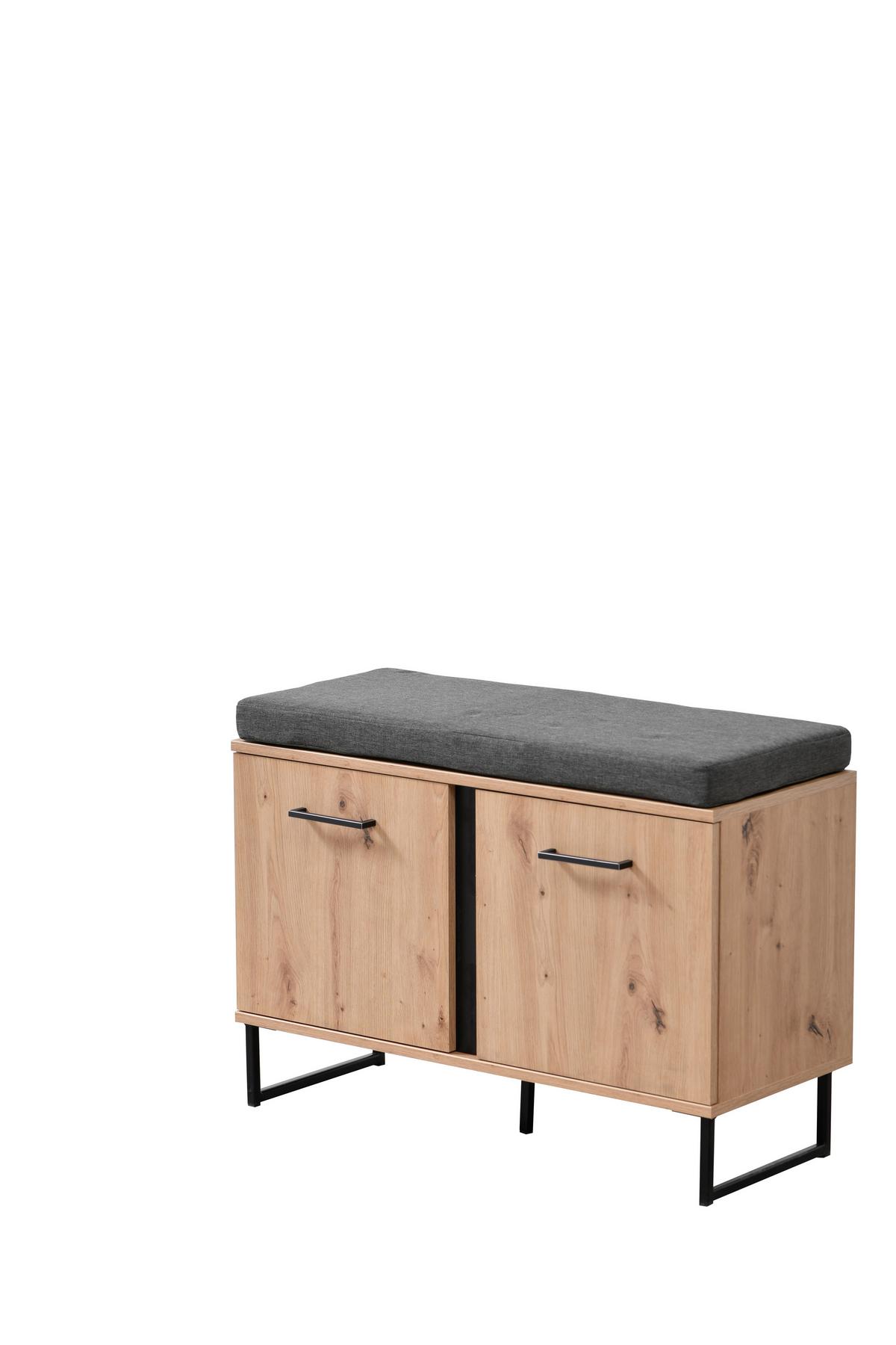 Előszobapad Sardinia - fekete/Artisan tölgy, Basics, faalapú anyag/textil (84,5/59,5/35cm)