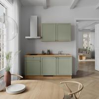 Küchenblock Frame Low m. Geräten Olivgrün - Edelstahlfarben/Eichefarben, MODERN, Holzwerkstoff/Metall (180cm) - Nobilia