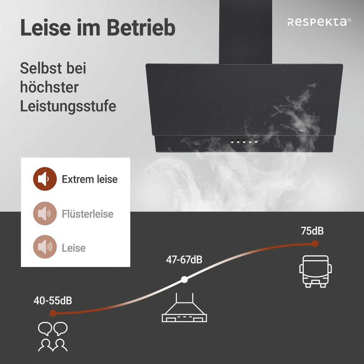 Dunstabzugshaube Respekta Sasha CH35060MS-19 Schwarz - Schwarz, Trend, Glas/Metall (60/59,5-87,5/26,3cm) - Respekta