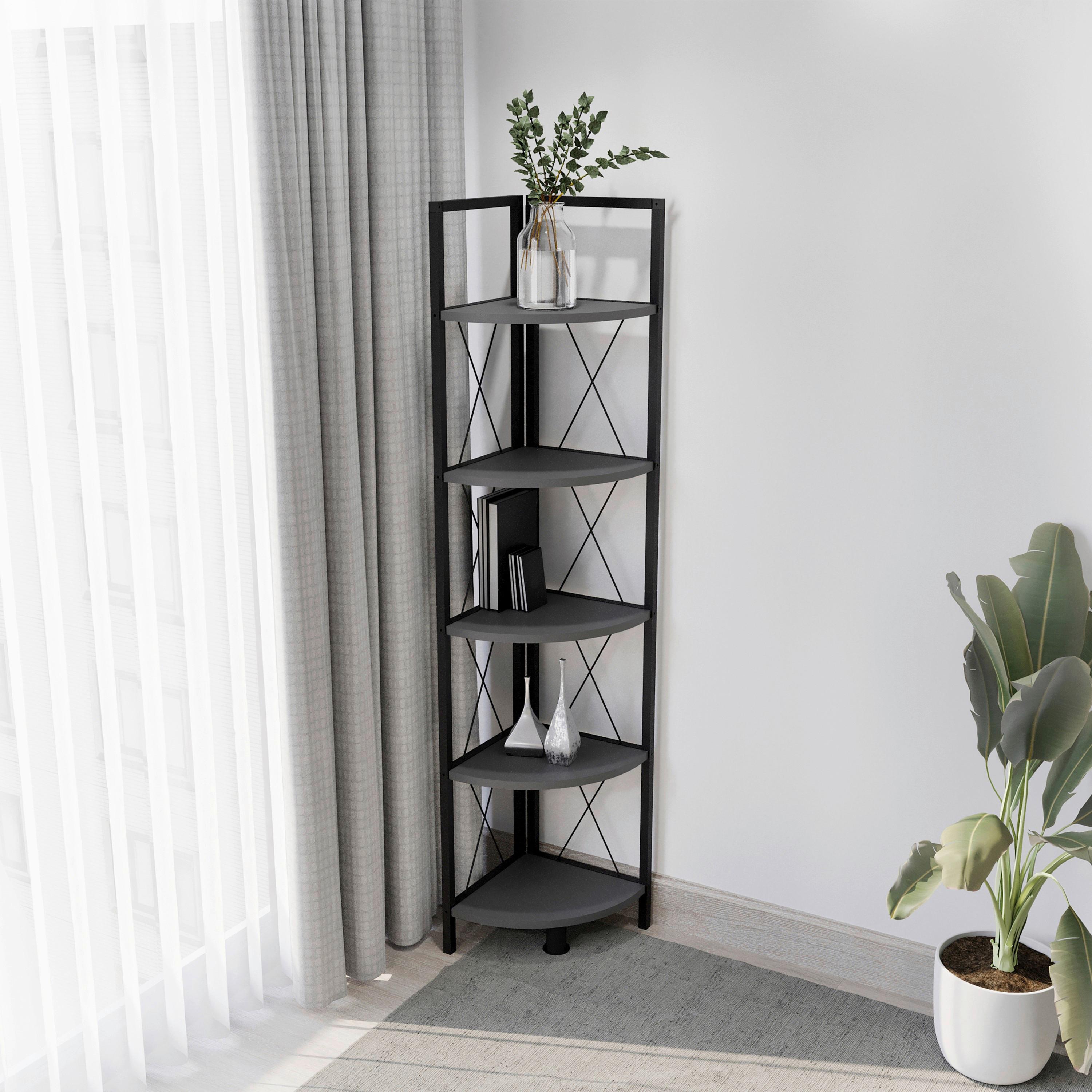 Eckregal INSASI 5 Anthrazit ca. 34x160x34 cm - Anthrazit/Schwarz, Design, Holzwerkstoff/Metall (34/160/34cm) - MID.YOU
