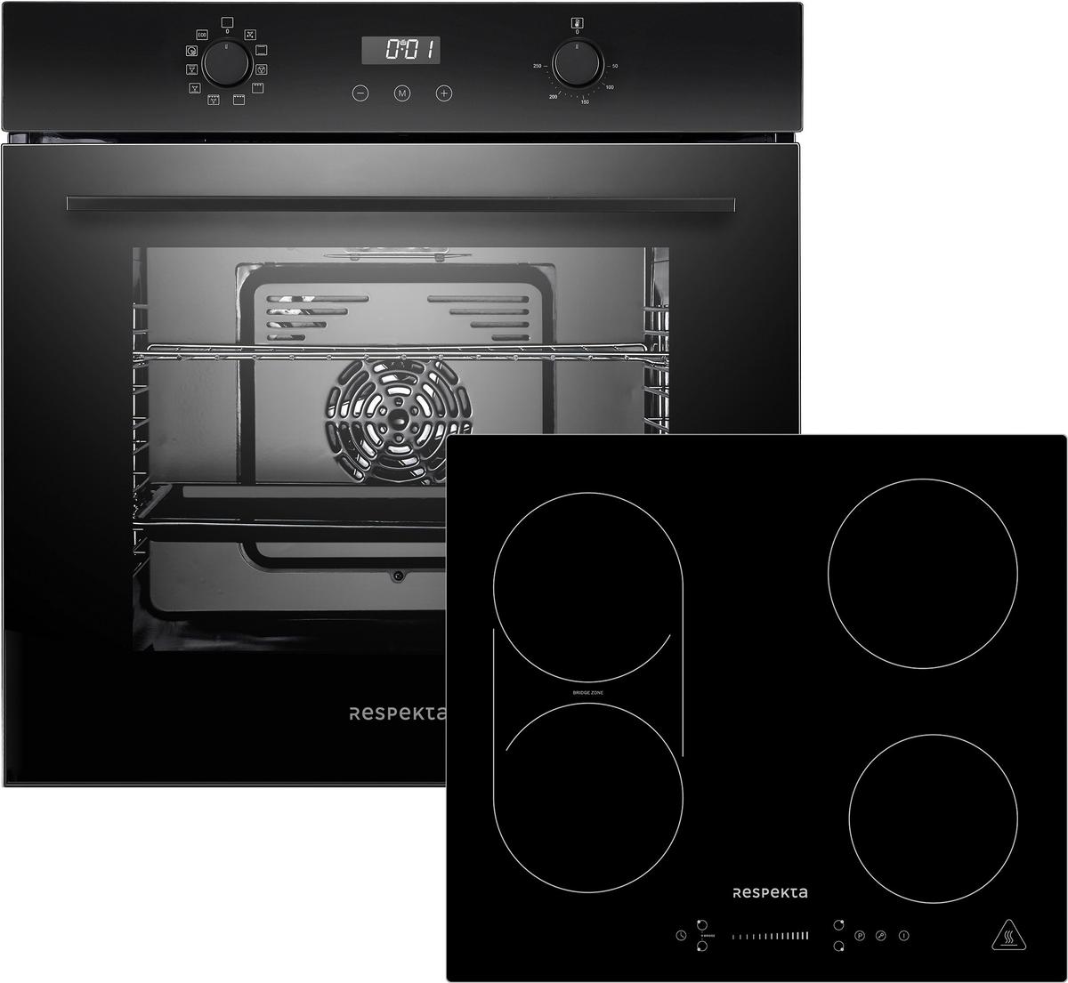 Backofenset ASET7006600l ca. 59,5/59,5/56,5 cm Schwarz - Schwarz, Trend, Glas/Metall (59,5/59,5/56,5cm) - Respekta