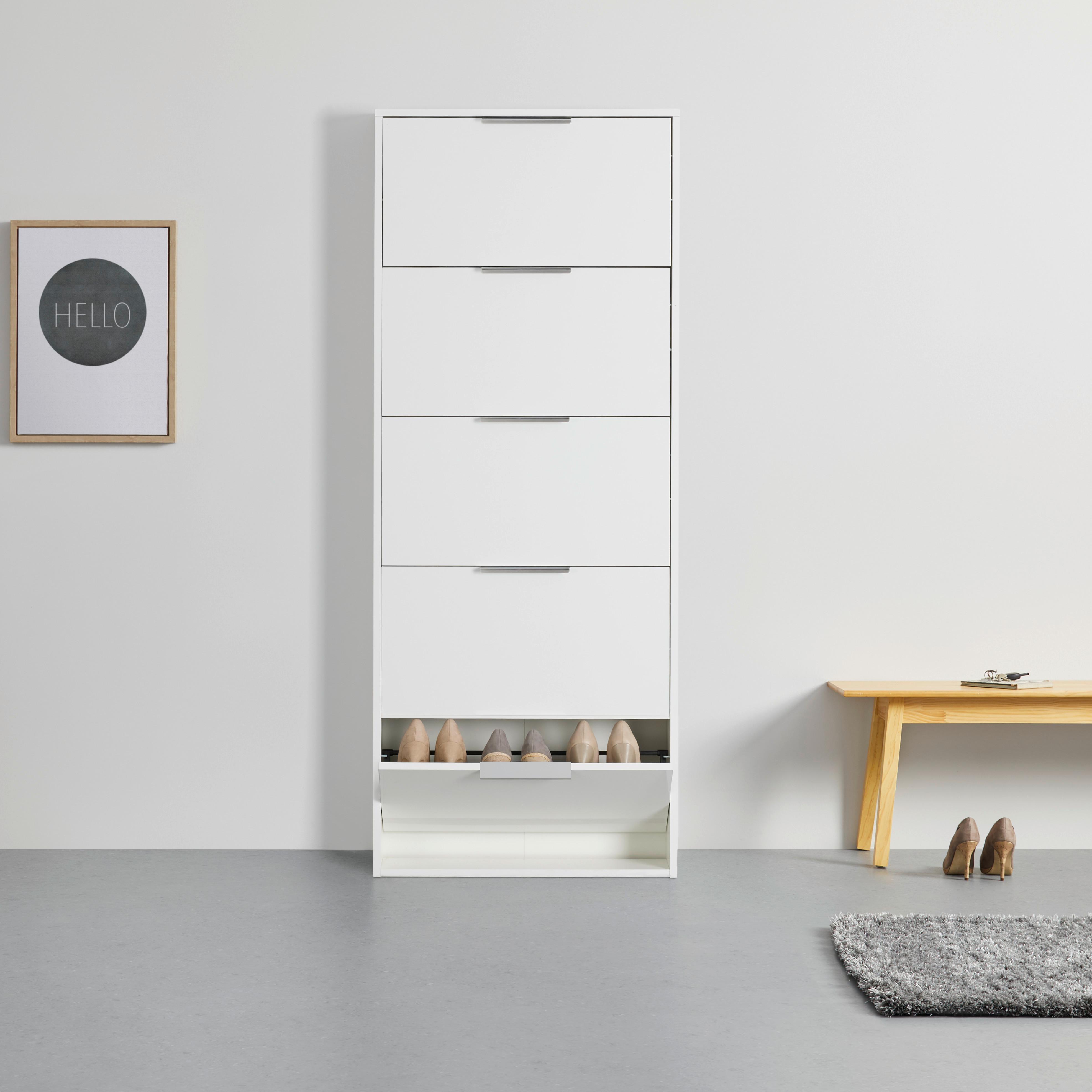 Schuhkipper in Weiß - Chromfarben/Weiß Hochglanz, MODERN, Holzwerkstoff/Kunststoff (65/164/16cm) - Modern Living