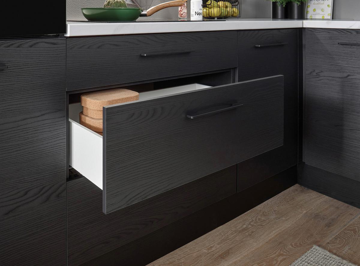 Eckküche New York mit Geräten ca.320x180cm Graphitfarben - Graphitfarben/Schwarz, Design, Holzwerkstoff/Metall (320/180cm) - P & B