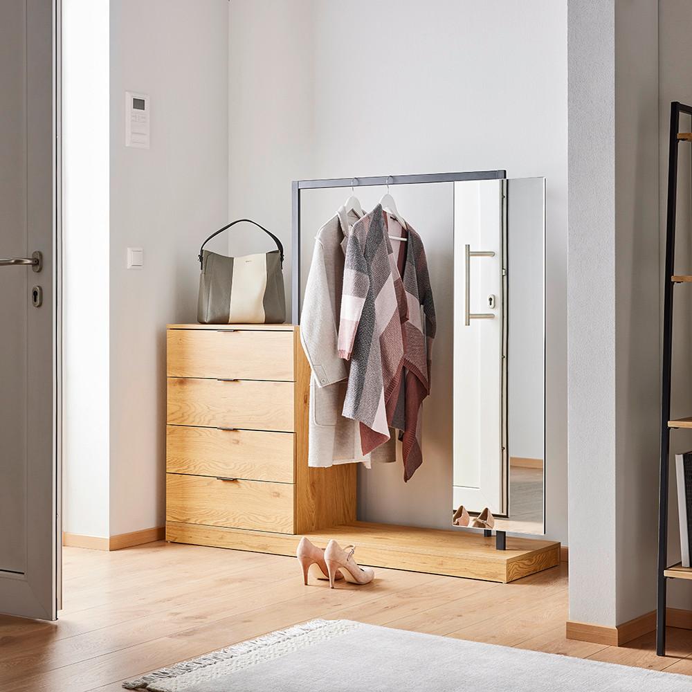 Predsoba Connor, Barva Hrasta, Črna - črna/barve hrasta, Moderno, kovina/steklo (145/130/40cm) - Bessagi Home