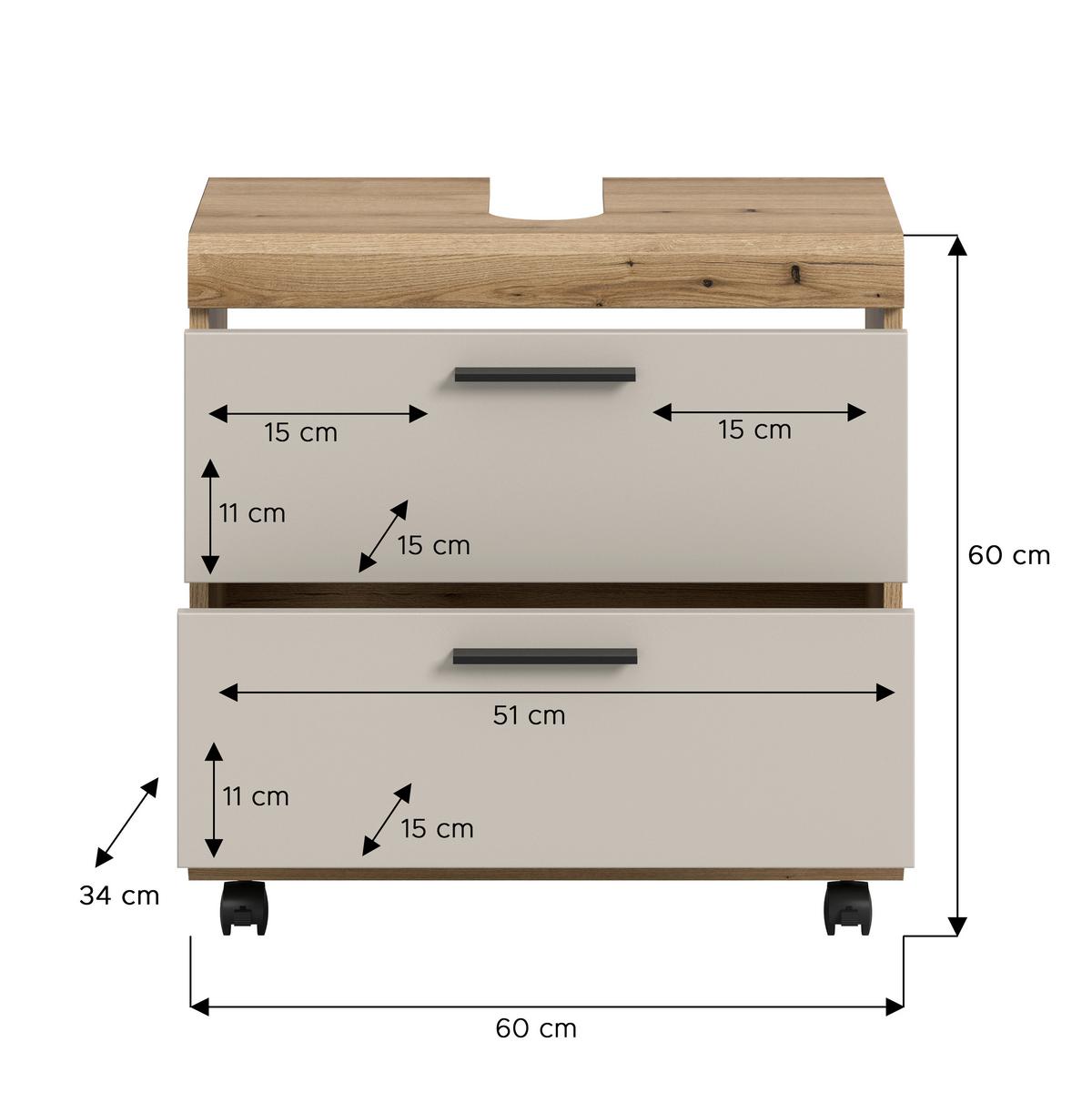 Waschbeckenunterschrank Scout Eichefarben/Kaschmir - Kaschmir/Eichefarben, Trend, Holzwerkstoff/Kunststoff (60/60/34cm) - MID.YOU