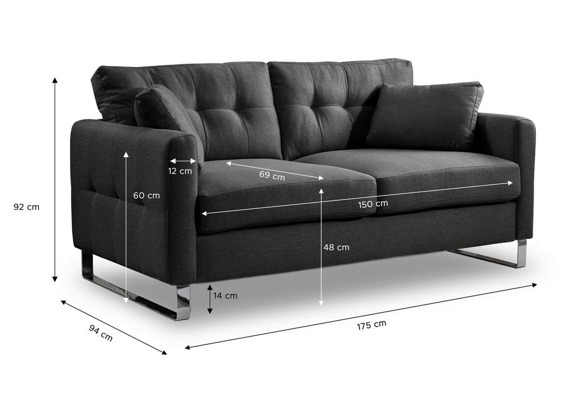 2-Sitzer-Sofa Hera Grau - Chromfarben/Grau, Basics, Holz/Textil (172/92/94cm) - MID.YOU