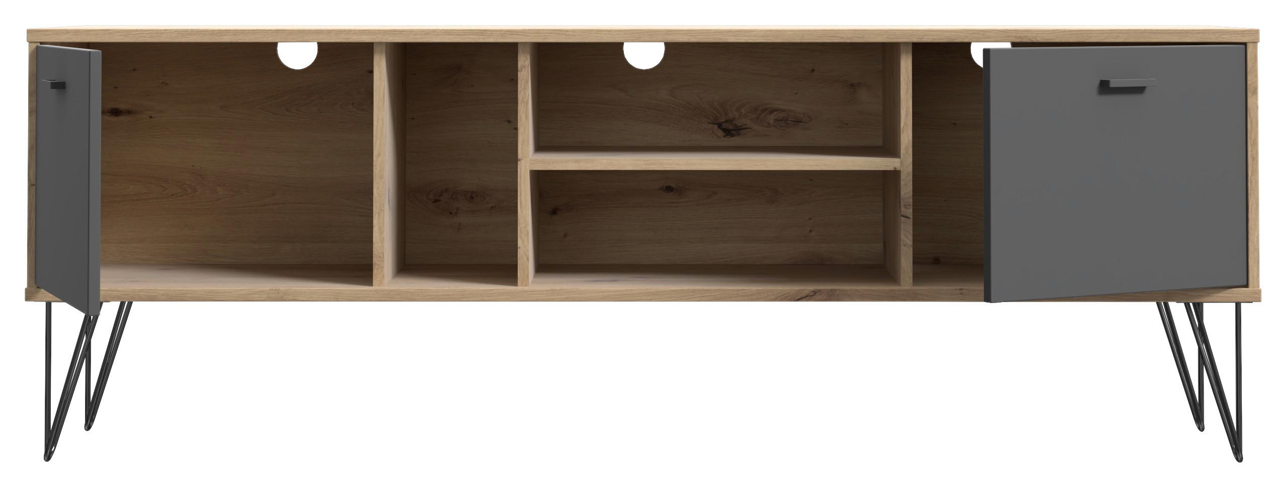 Lowboard in Schwarz/Eiche Artisan - Schwarz/Eiche Artisan, Modern, Holzwerkstoff/Metall (163,1/58/41,5cm) - Modern Living