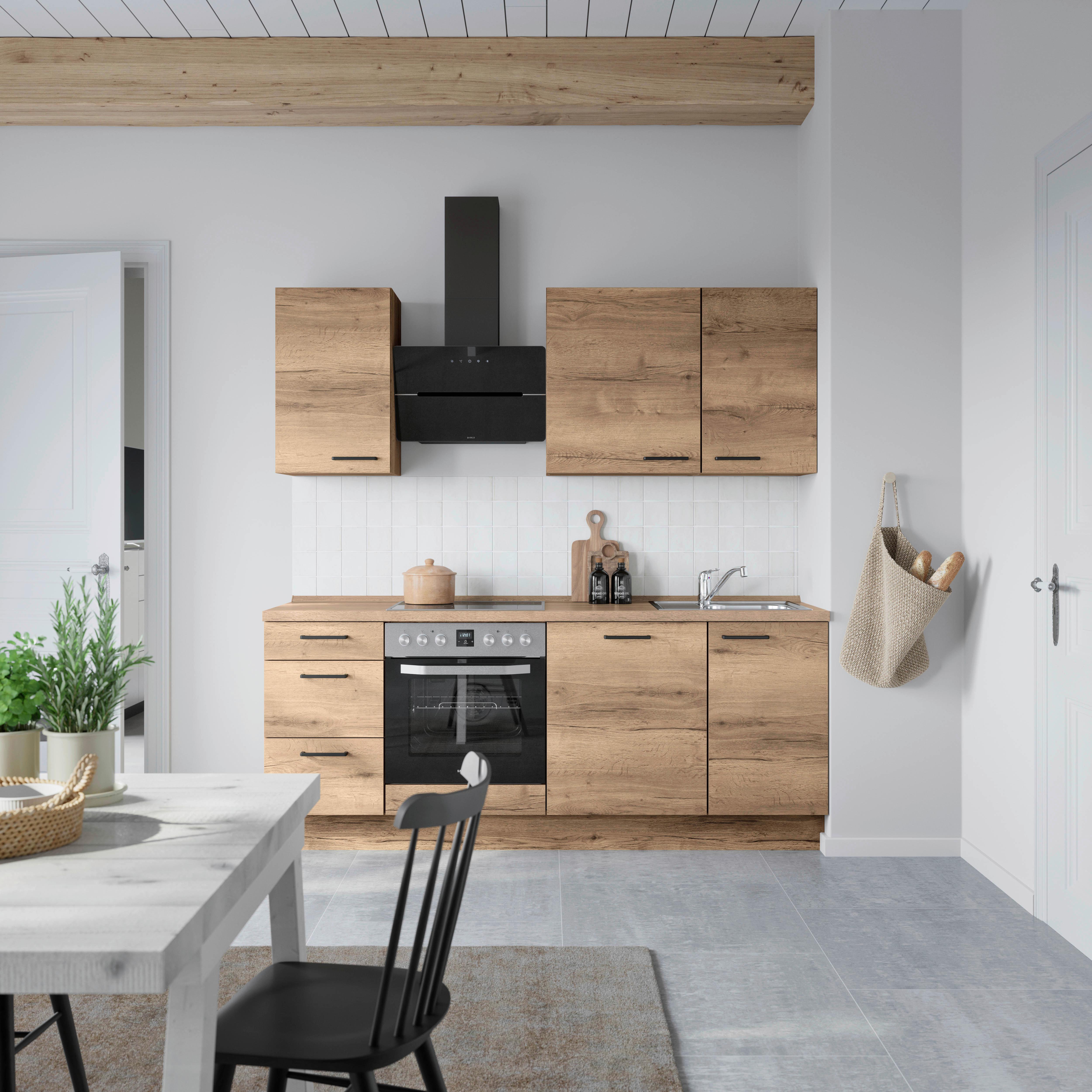 Küchenblock Structura High m. Geräten Eiche dunkel - Eiche dunkel/Schwarz, MODERN, Holzwerkstoff/Metall (210cm) - Nobilia