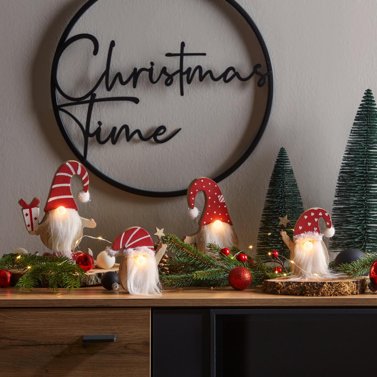 LED-díszlámpa Yaelle - piros/fehér, Konventionell, textil/fa (8,5/10cm) - Premium Living
