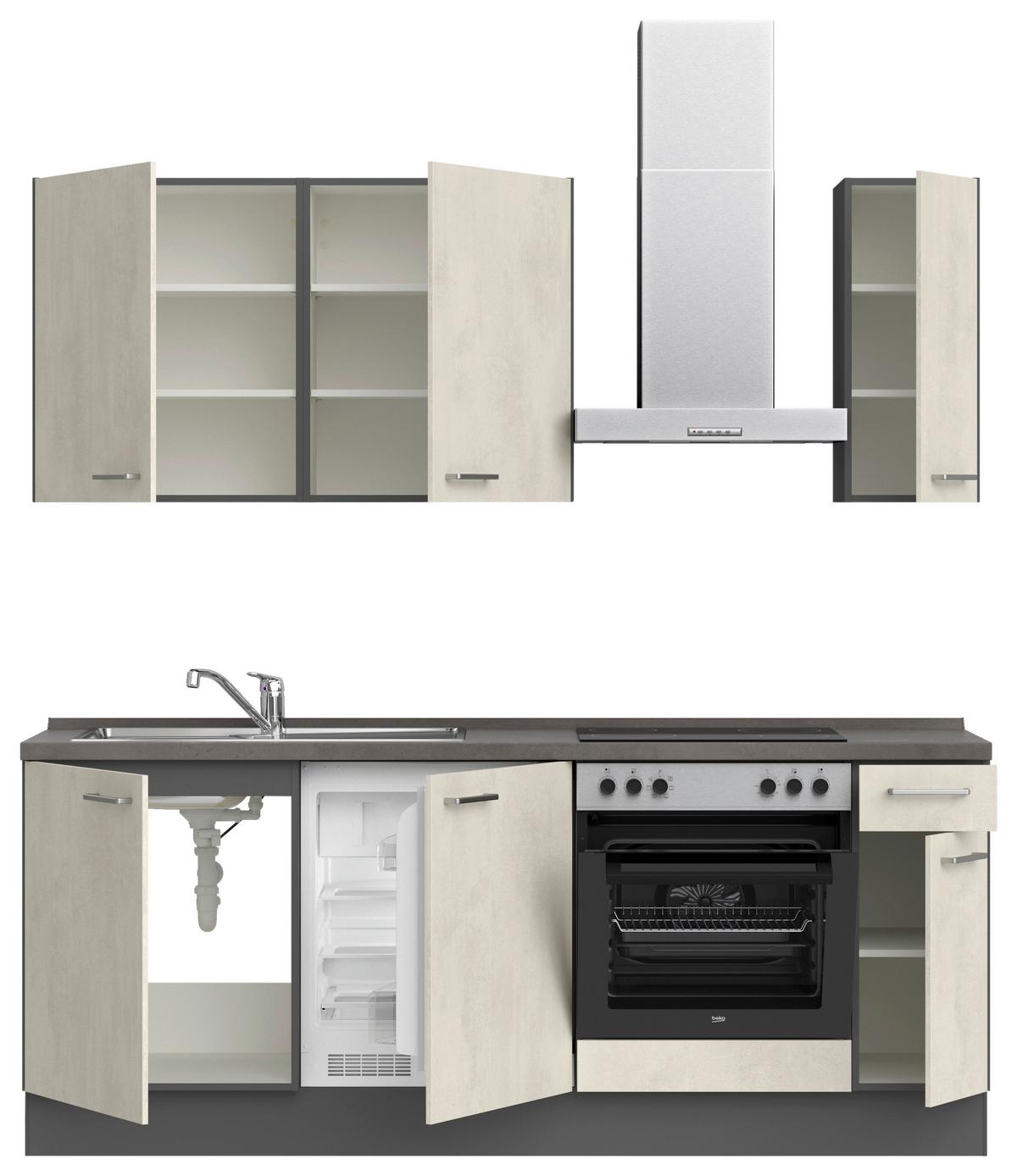 Küchenblock Riva Low m. Geräten Weiß - Schieferfarben/Edelstahlfarben, MODERN, Holzwerkstoff/Metall (210cm) - Nobilia