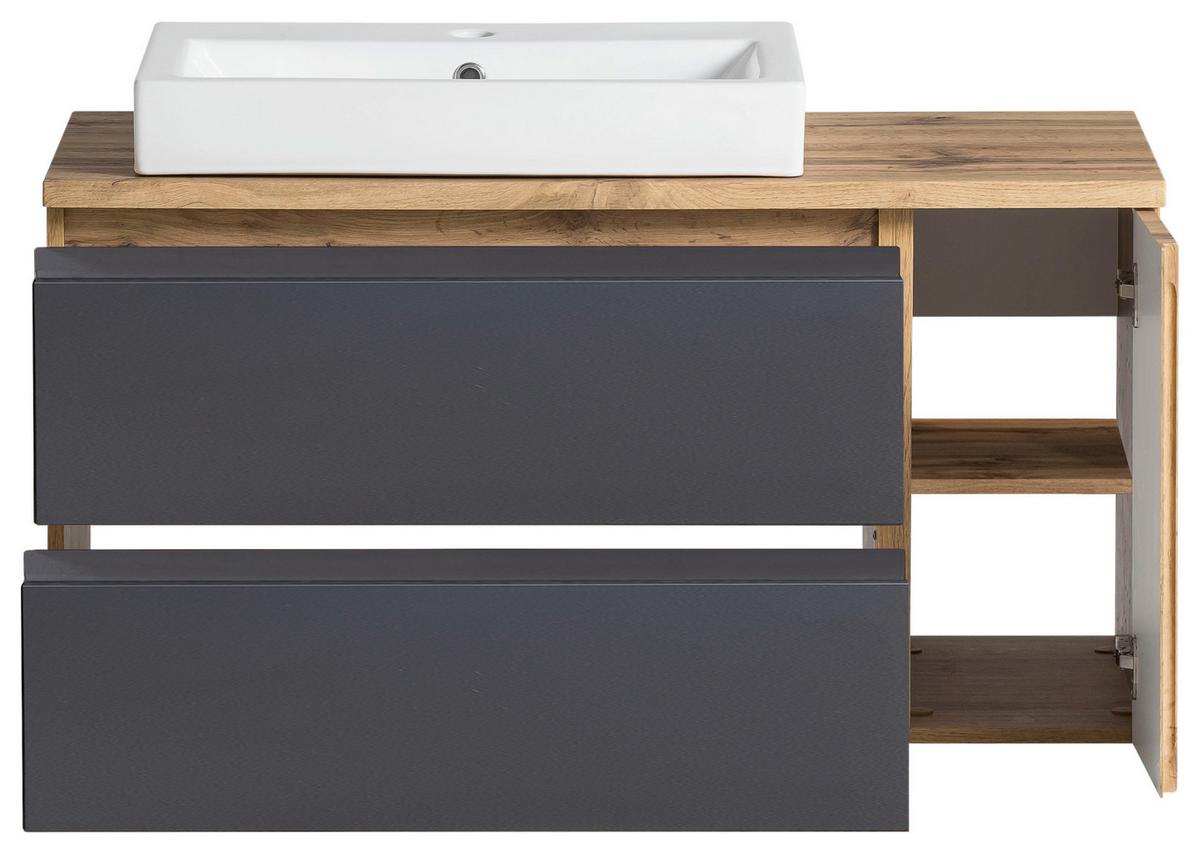 Waschtischkombi Varese ca. 105x65,5x47 cm Grau/Eiche - Eiche Wotan/Grau, MODERN, Keramik/Holzwerkstoff (105cm) - Held
