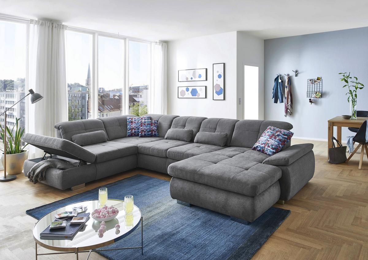 U-alakú Kanapé Paso - ezüstszínű, Konventionell, faalapú anyag/fém (374/83/260cm) - Premium Living