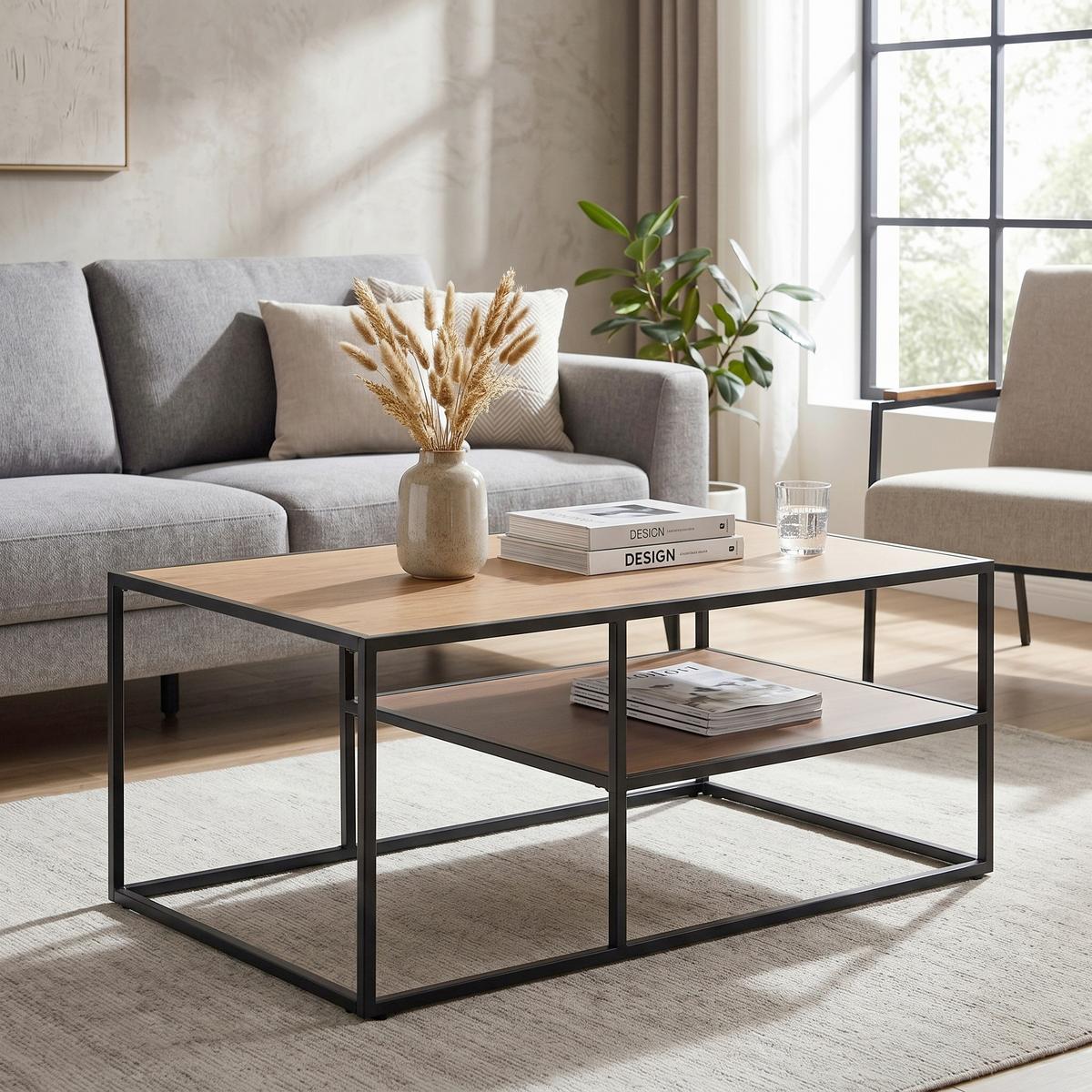 Couchtisch Kenny Eichefarben/Schwarz - Eichefarben/Schwarz, MODERN, Holzwerkstoff/Metall (90/60/38cm) - Mömax