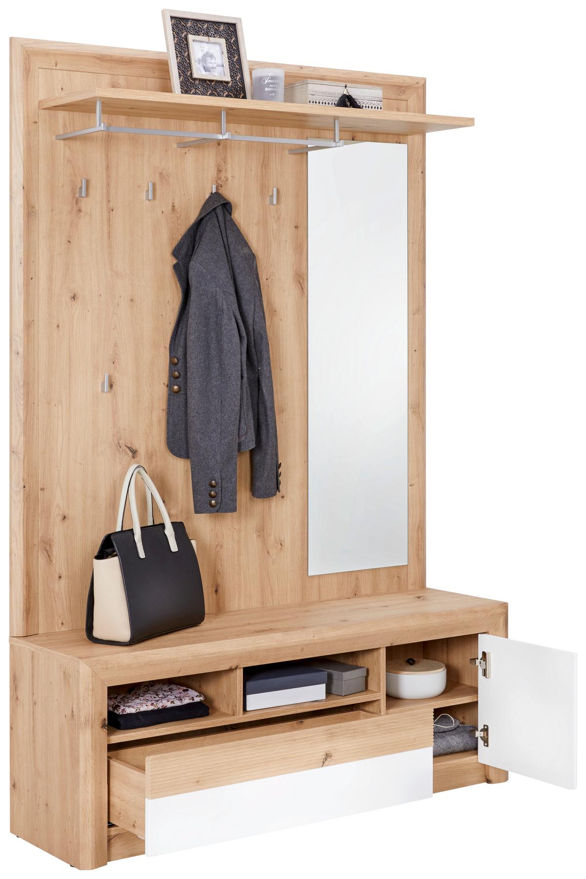 Predsoblje Kashmir New - bijela/boje hrasta, Moderno, drvni materijal (130/192,2/36cm) - Modern Living