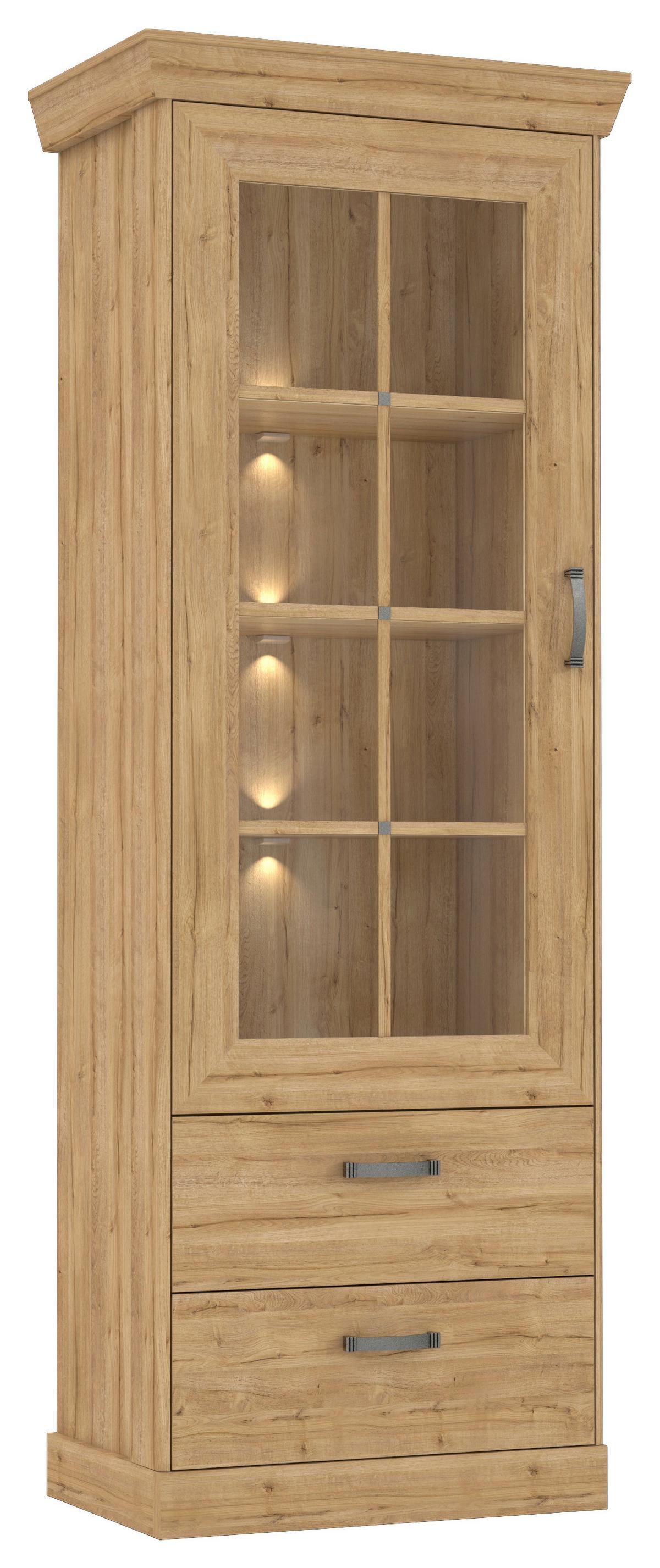 Vitrină CANNES - culoare lemn stejar, Romantik / Landhaus, plastic/sticlă (74/205/47cm) - Premium Living