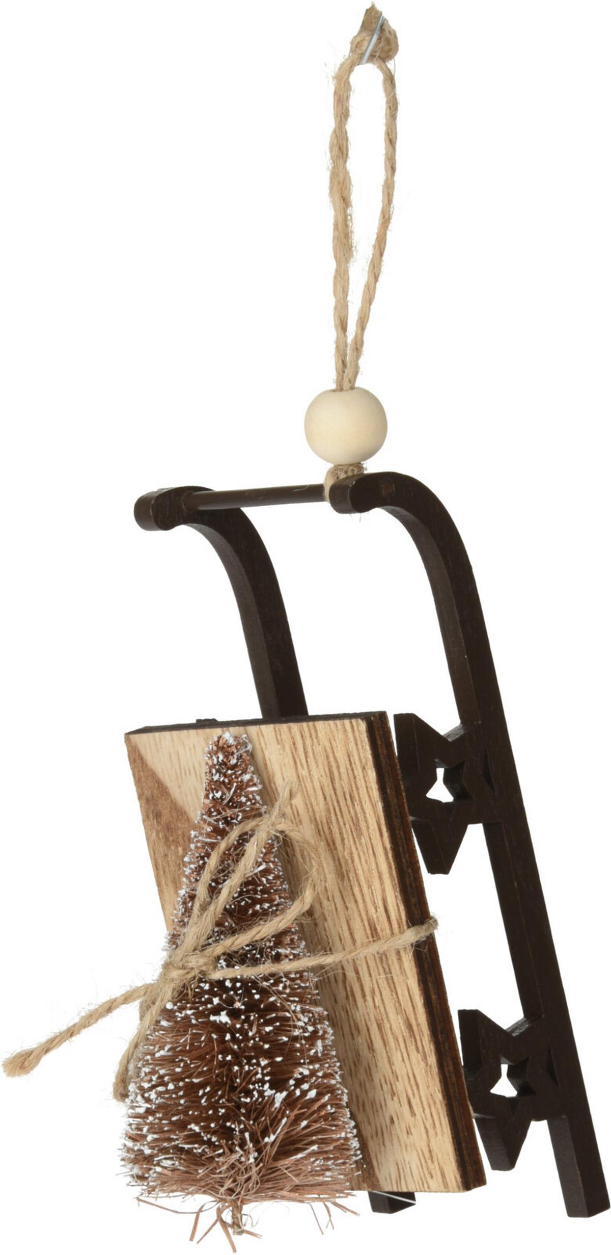 Dekor Szánkó Sleigh - natúr, textil/fa (11,5/5,5/6,5cm)