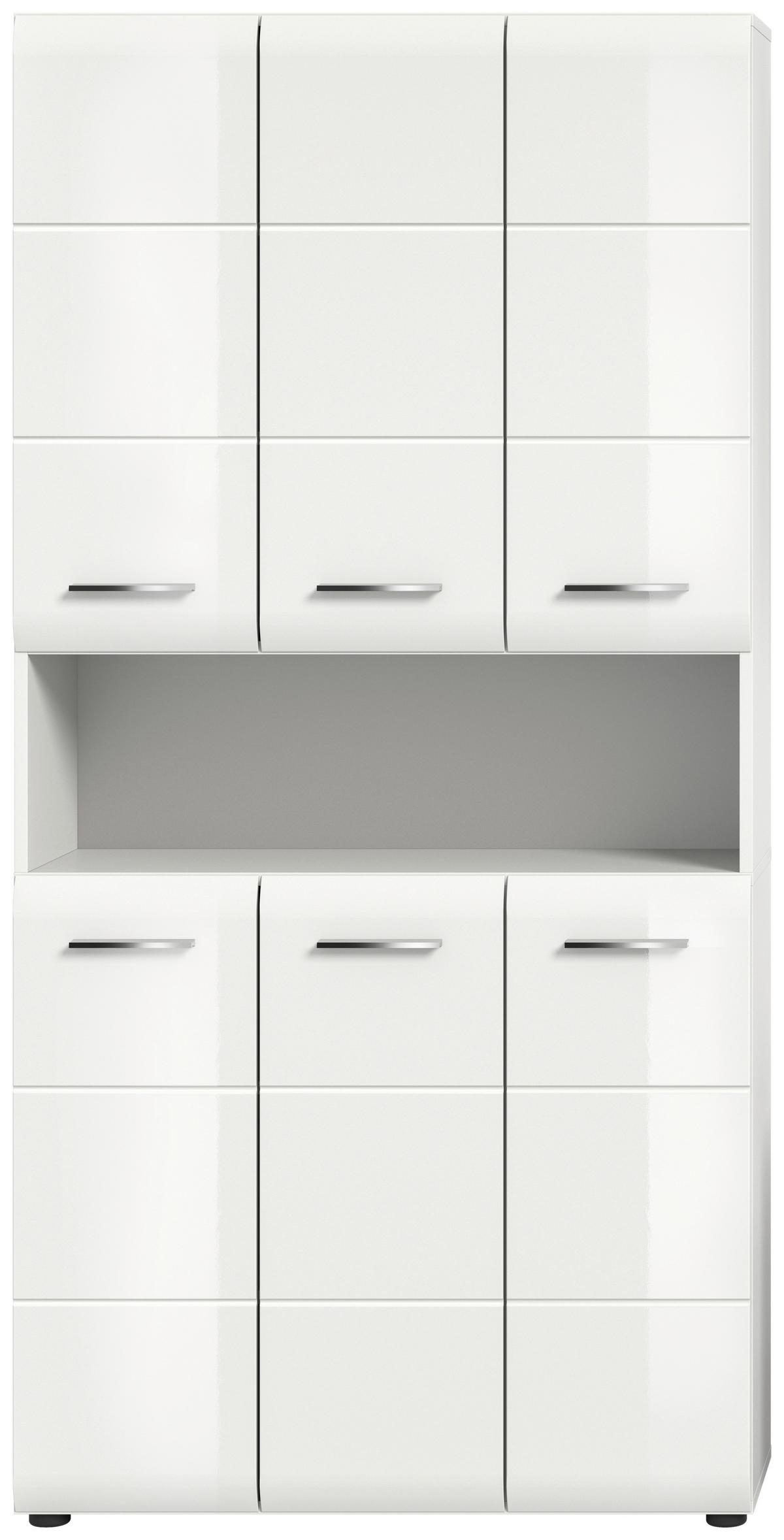 Hochschrank Ice ca. 90x185x30 cm Weiß - Weiß Hochglanz/Silberfarben, MODERN, Holzwerkstoff/Kunststoff (90/185/30cm) - MID.YOU
