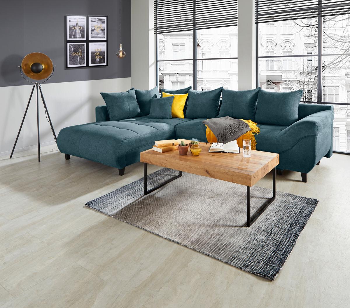 Kutna Garnitura Mendoza - boje petroleja/crna, Design, tekstil/drvo (197/309cm) - Modern Living