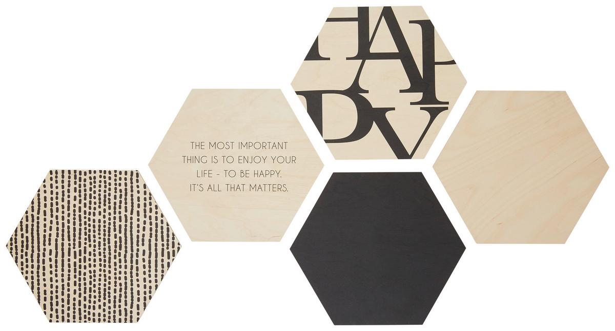 Bild Hexagon, 5er Set - Weiss/Schwarz, Holz (30/25cm) - Modern Living