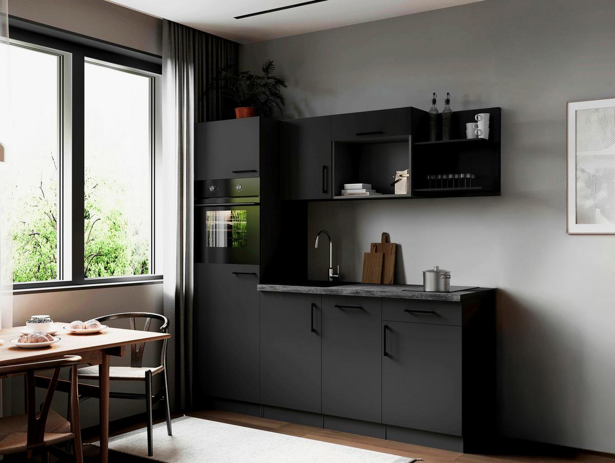 Küchenblock Oliver m. Geräten Grau - Grau, Trend, Holzwerkstoff/Metall (205cm) - Respekta