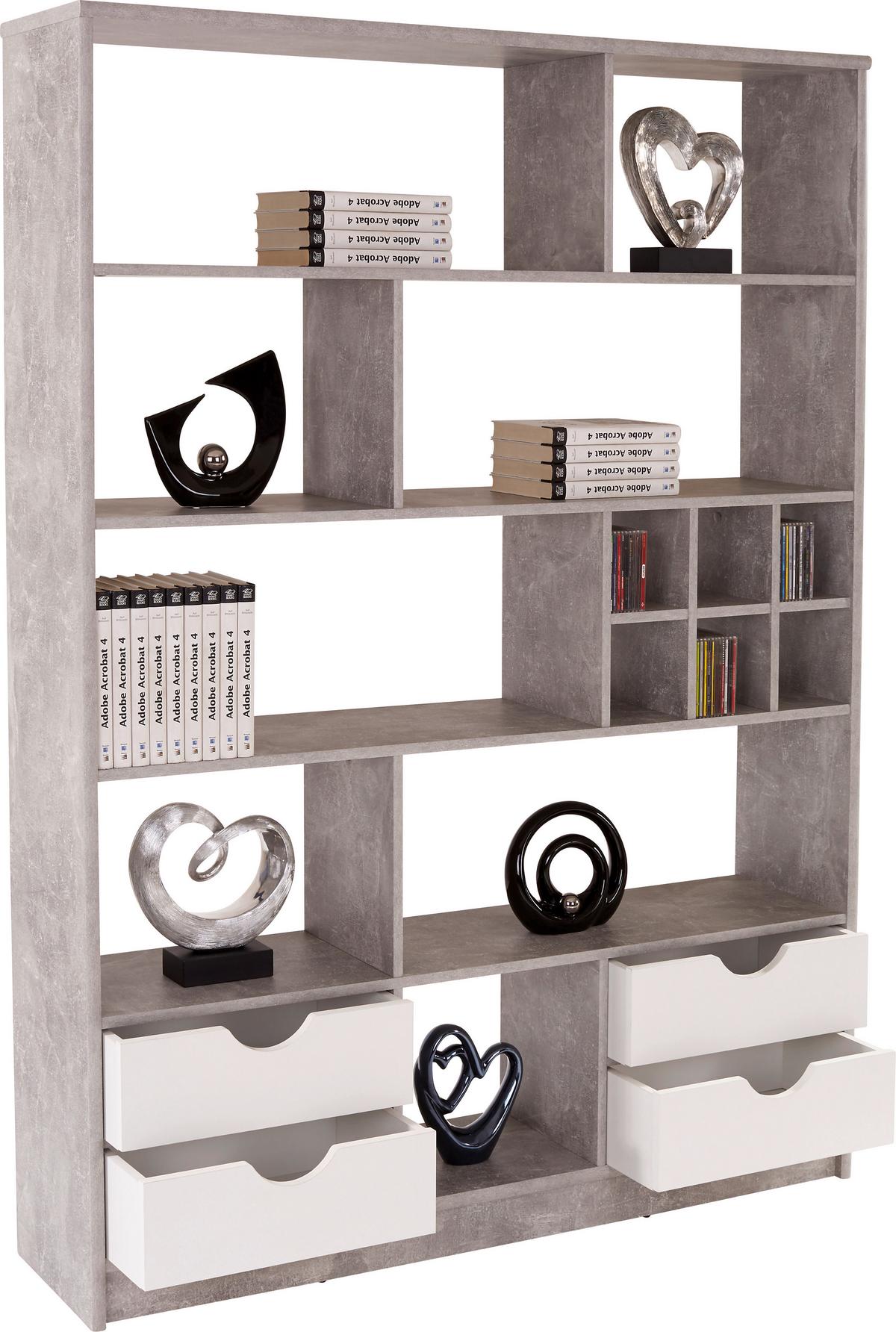 Etajeră Meggy - alb/gri, Modern, material pe bază de lemn (140/184/32cm) - Modern Living