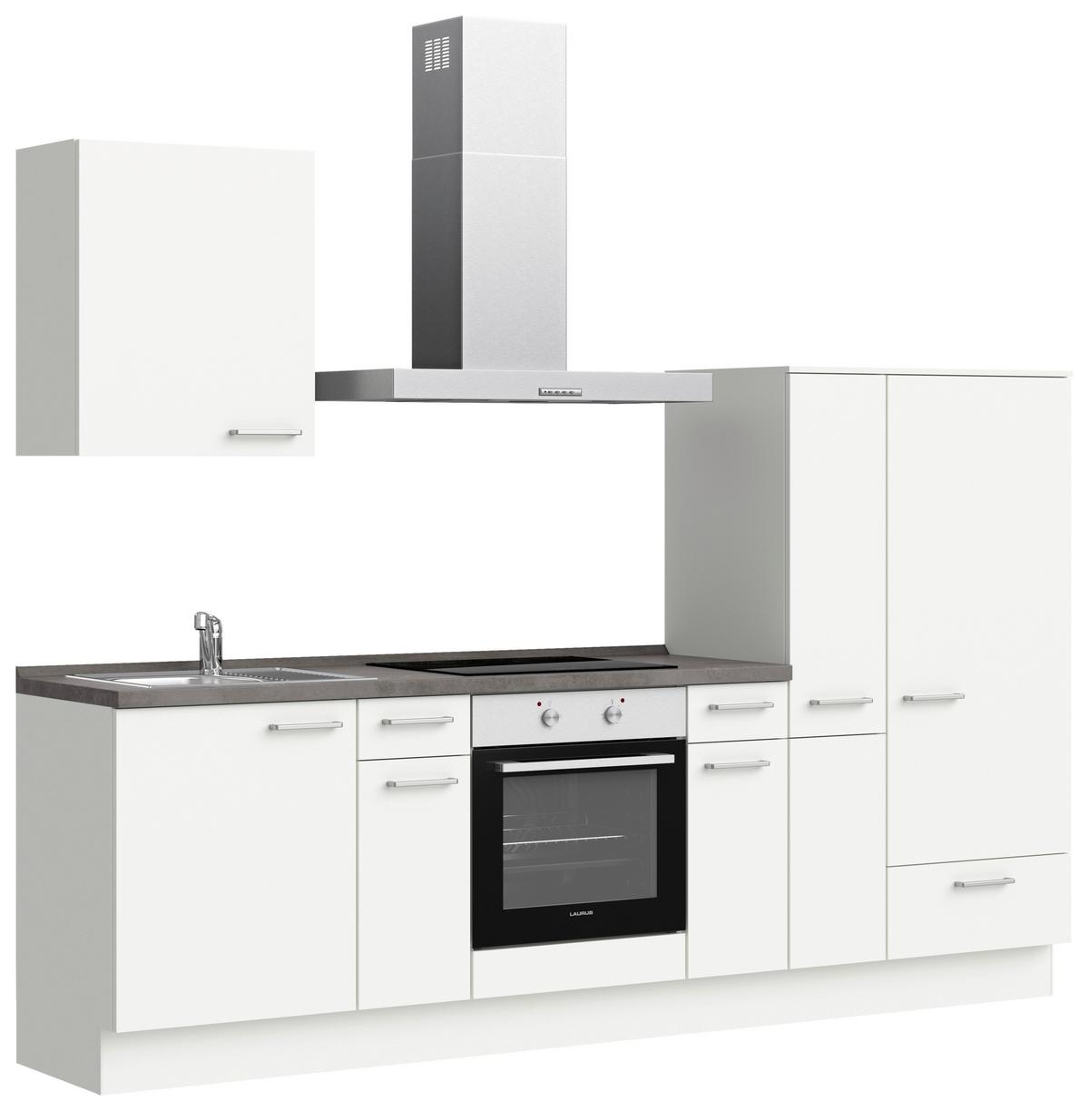 Küchenblock Touch Low m. Geräten Weiß - Schieferfarben/Edelstahlfarben, MODERN, Holzwerkstoff/Metall (270cm) - Nobilia