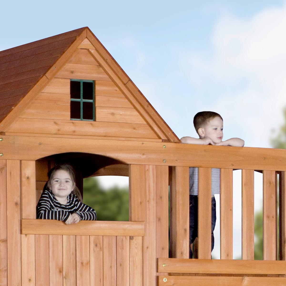 Spielturm B1808058 aus Zeder Massiv - Braun/Grün, KONVENTIONELL, Holz (537,2/290/409cm) - Ambia Garden