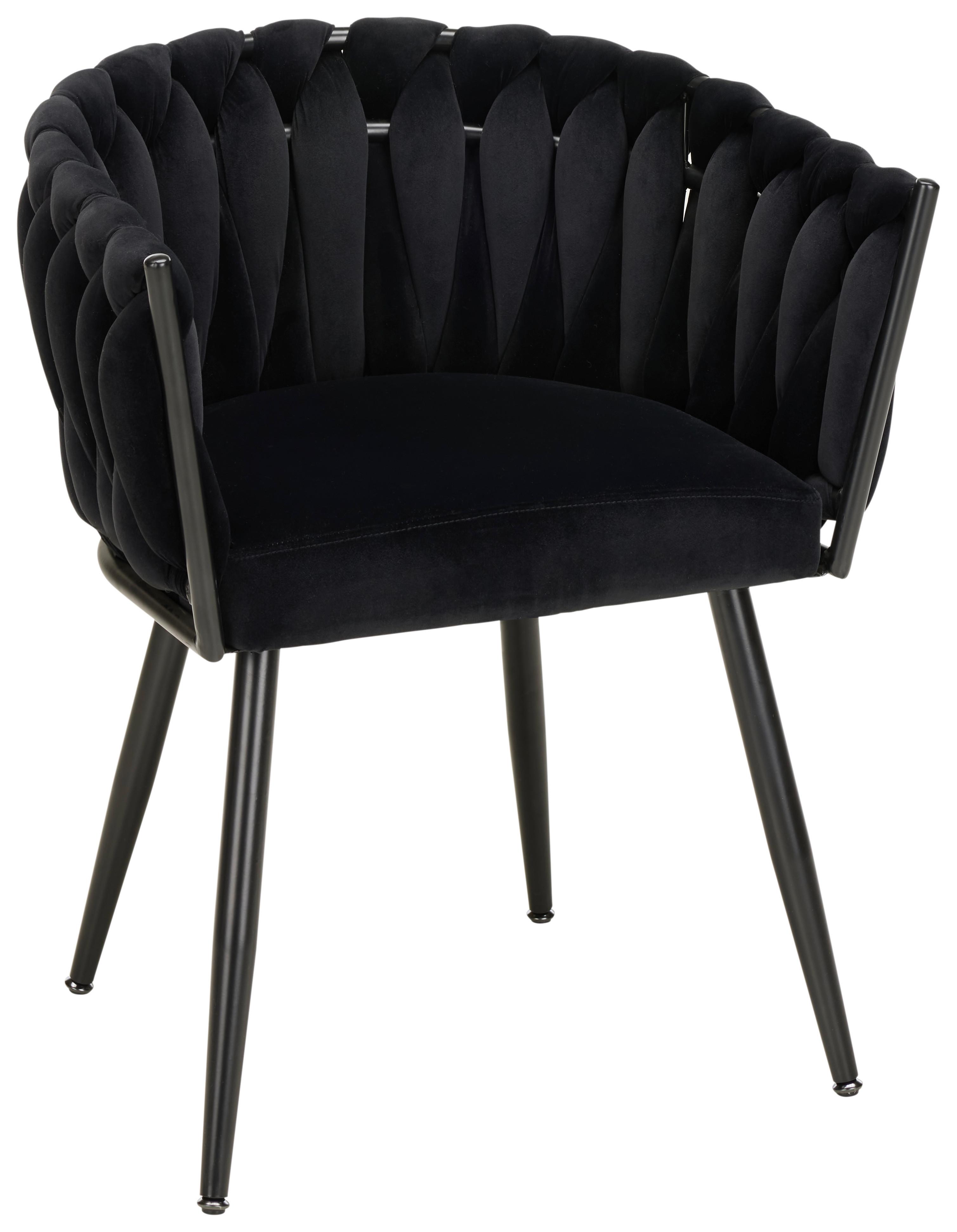 KRZESŁO Z PODŁOKIETNIKAMI WEAVY -TREND- - czarny, Modern, metal/drewno (64/78/55cm) - Premium Living