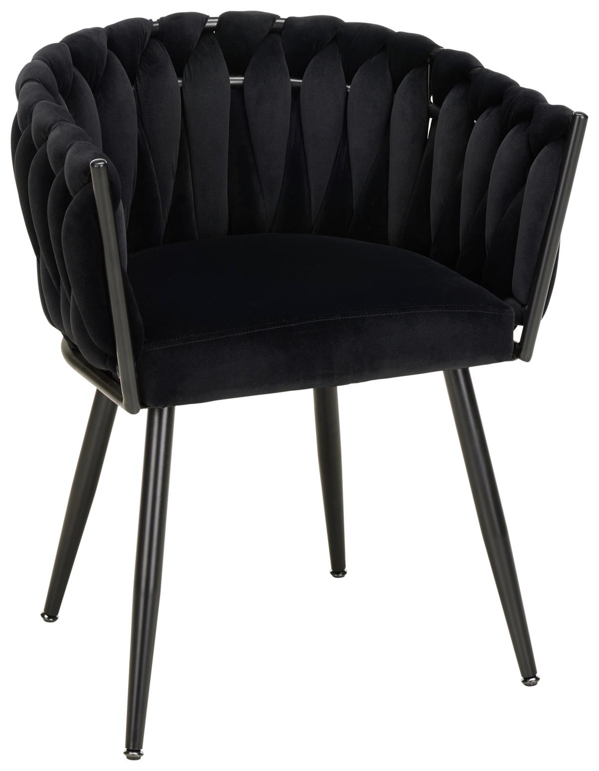 KRZESŁO Z PODŁOKIETNIKAMI WEAVY -TREND- - czarny, Modern, metal/drewno (64/78/55cm) - Premium Living